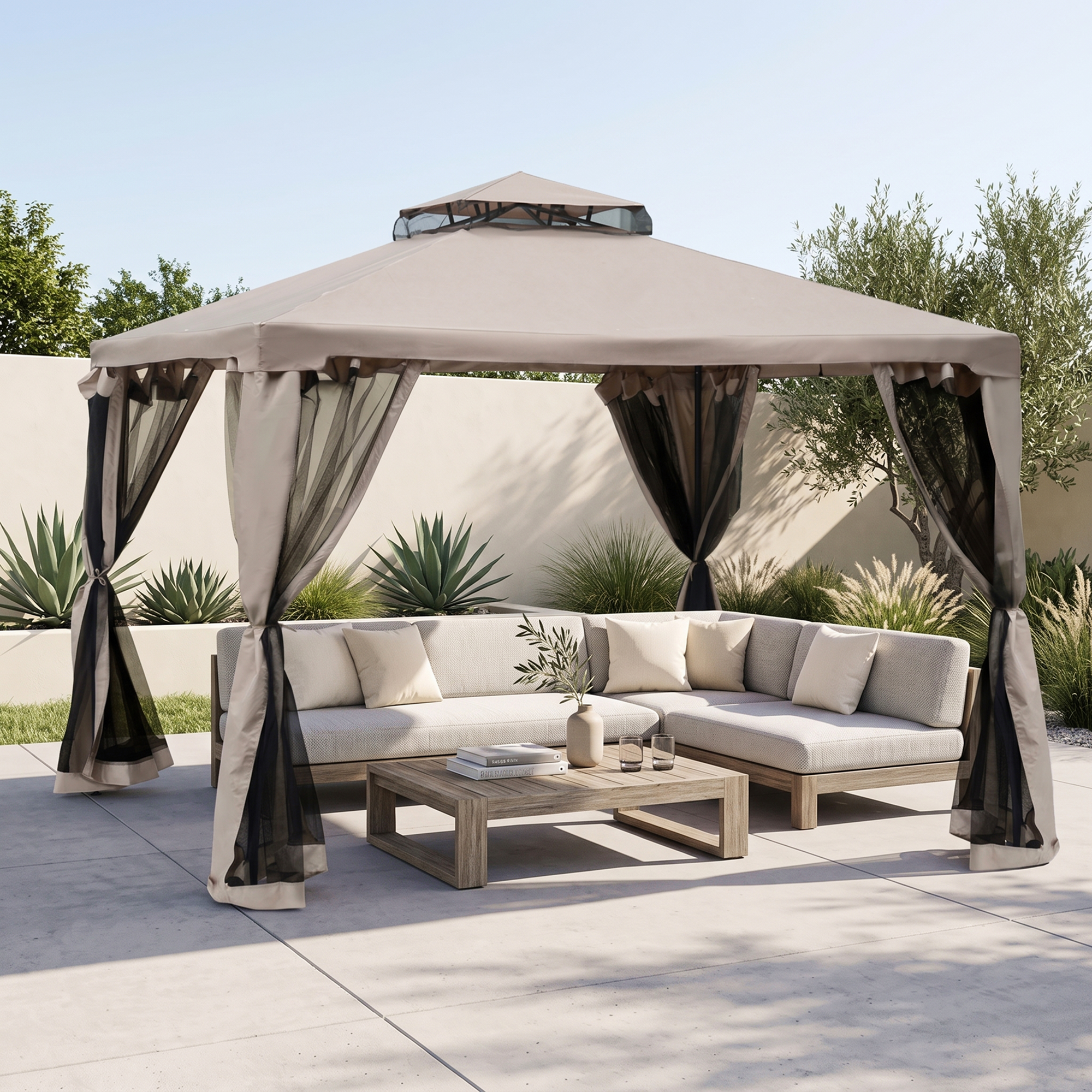 Outsunny 10x10 Outdoor Patio Gazebo Pavilion Steel Frame Canopy Tent with Mosquito Netting Garden Shelter Backyard Outdoor Black Aosom Canada