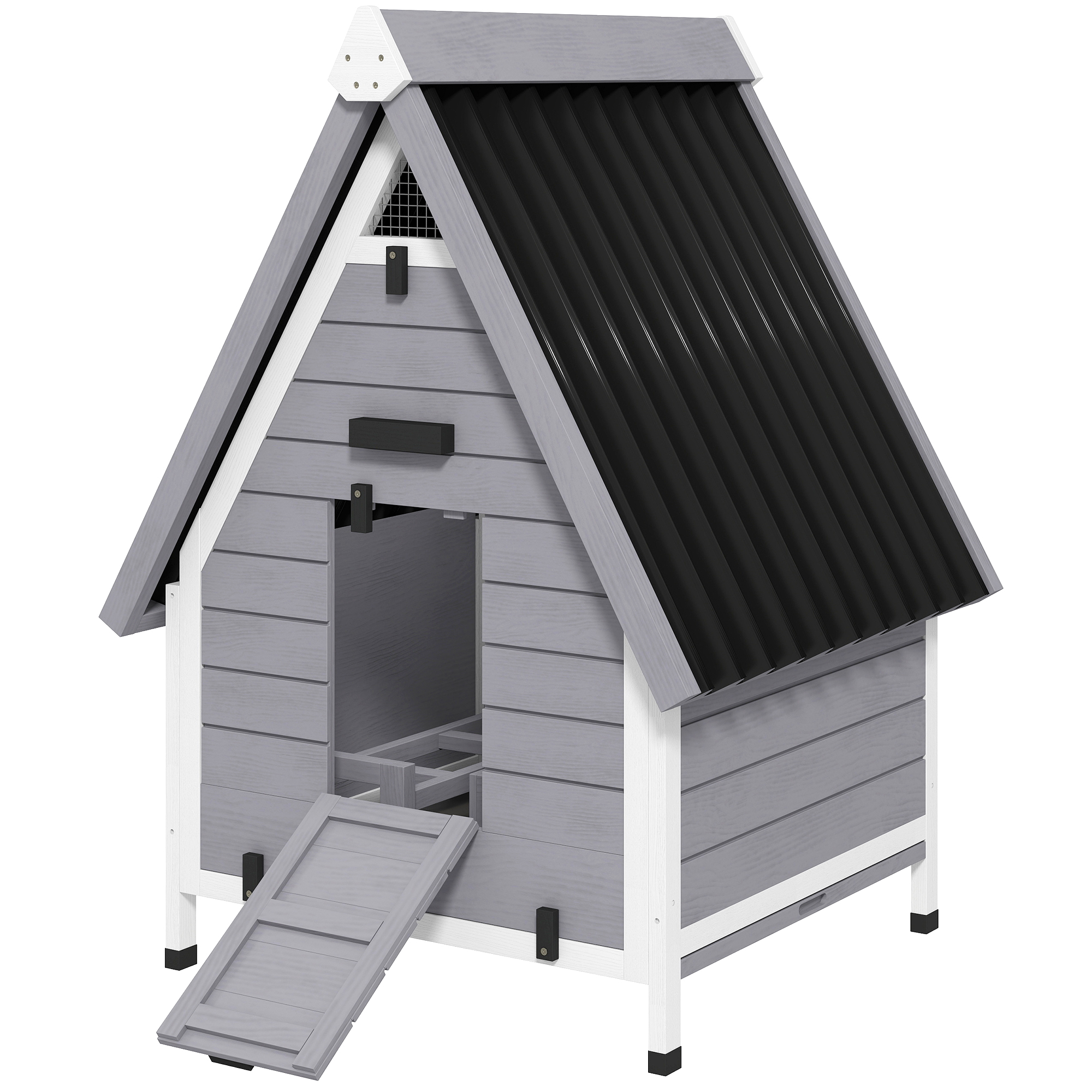 PawHut Chicken Coop for 2 Chickens, Outdoor Wooden Chicken House with Removable Nesting Box & Roosting Bar, Tray, Ramp