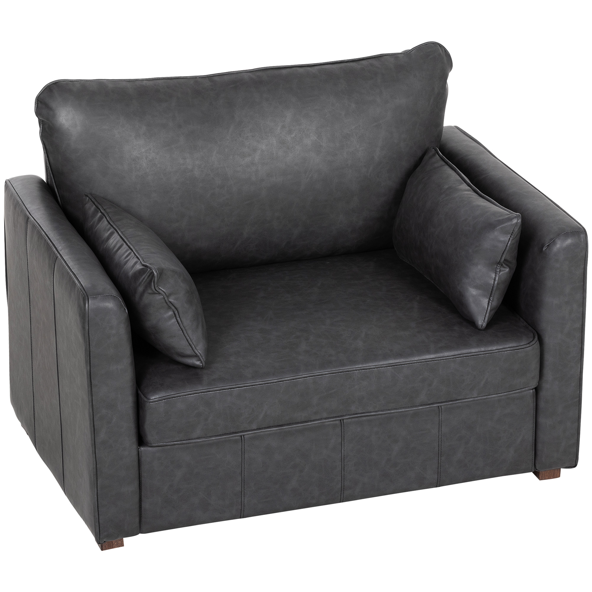 PU Leather Armchair with Wide Seat, Accent Seating, Spring Pillow, Rubberwood legs, 2 Pillows, Black 1