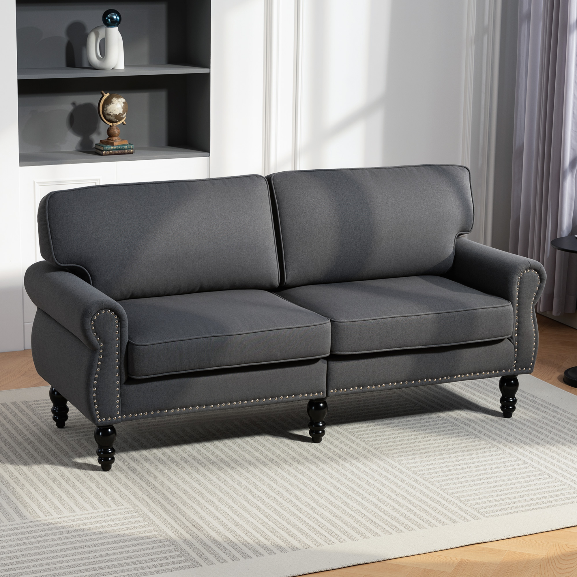 HOMCOM Stylish Midback Double Sofa with Sponge Padding, 2 Seater Sofa Couch, with Rubber Wood Leg, Dark Grey Aosom Canada
