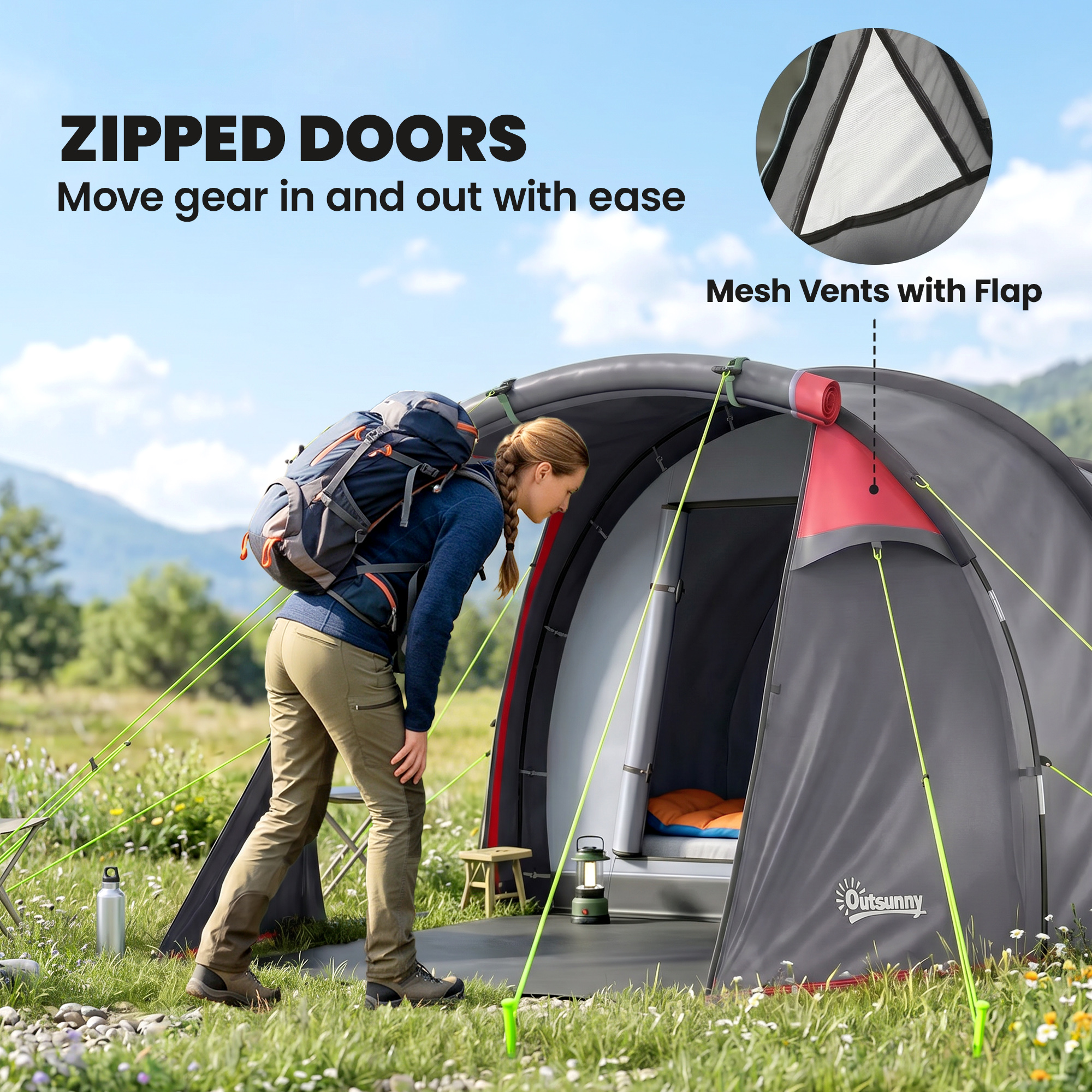 Outsunny Pop Up Camping Tent for 2-3 Person Tent with Screen Room