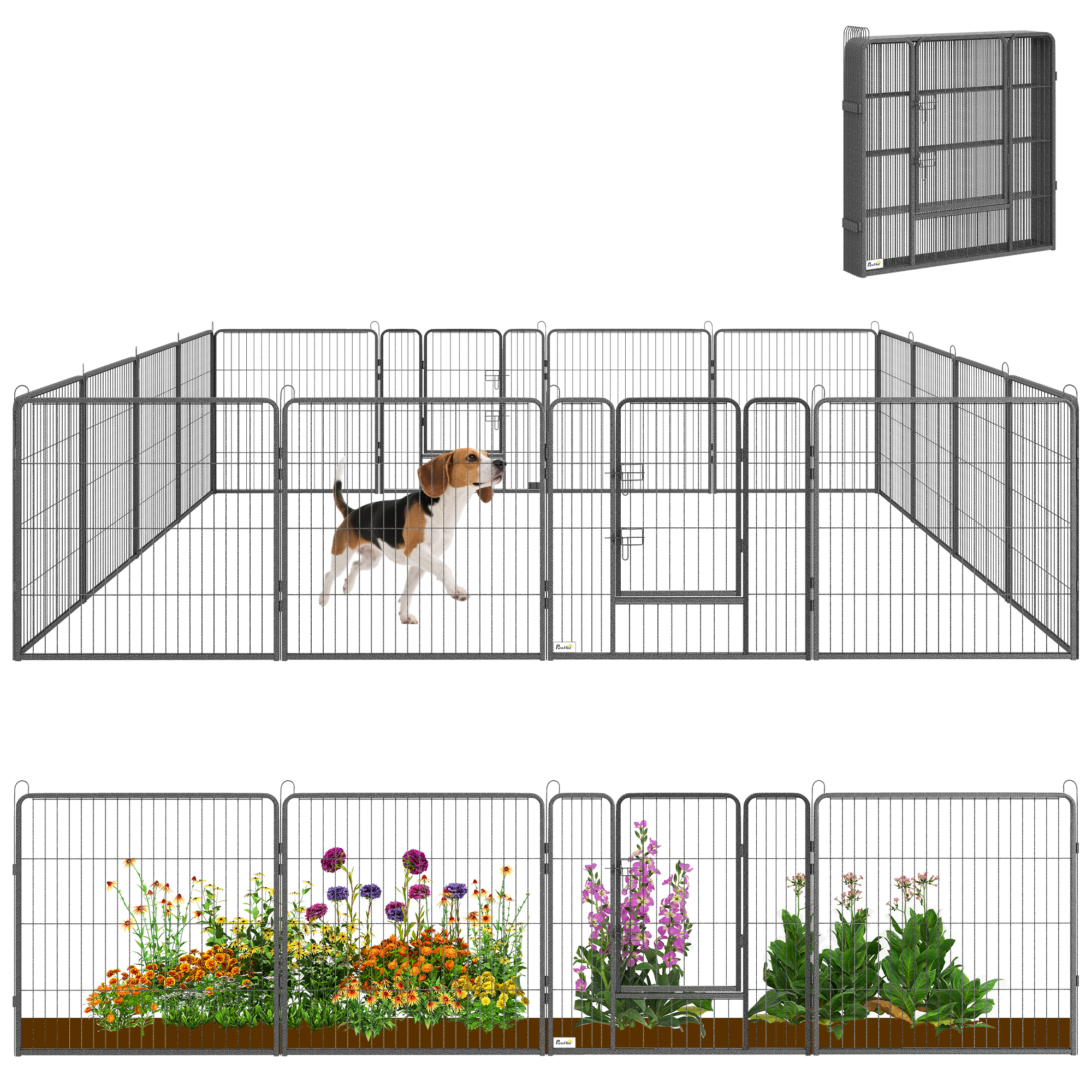 16 Panels Steel Canine Fence Puppy Exercise Pen with 2 Doors Locking Latch, Sturdy Grade Animal Playpen, 31.5" Height 1