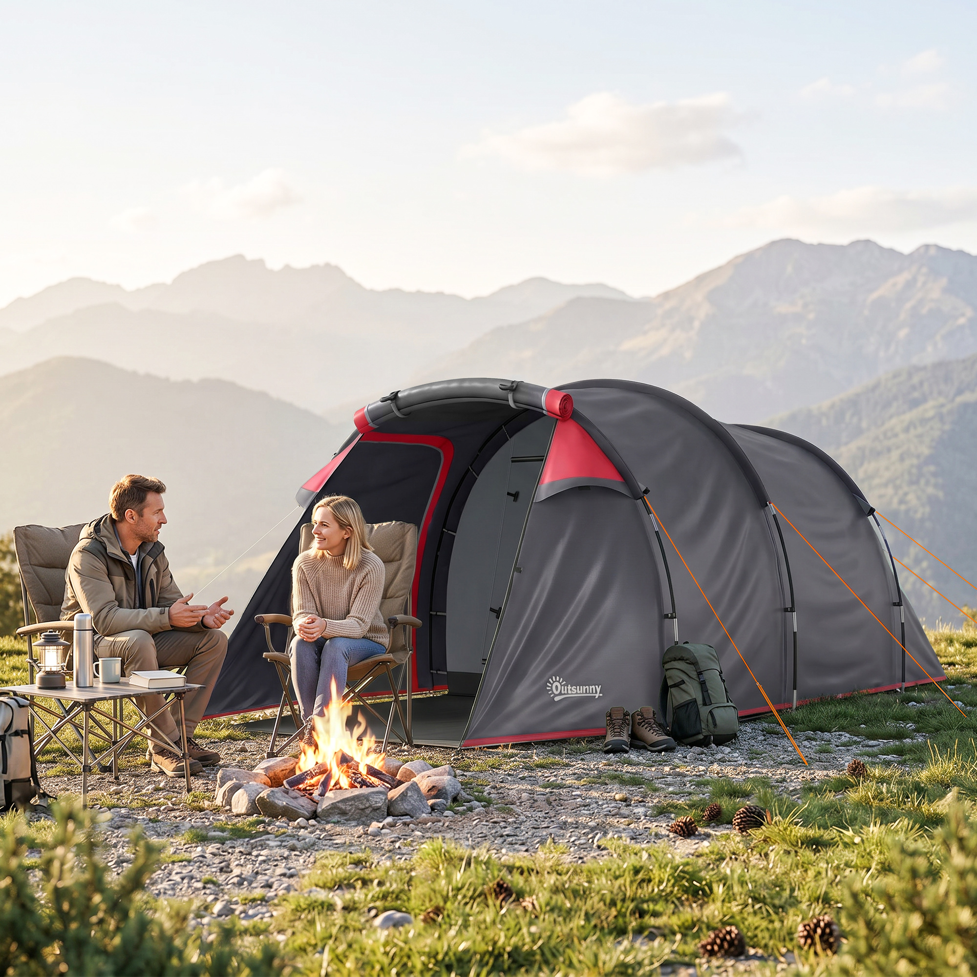 Outsunny Pop Up Camping Tent for 2-3 Person Tent with Screen Room