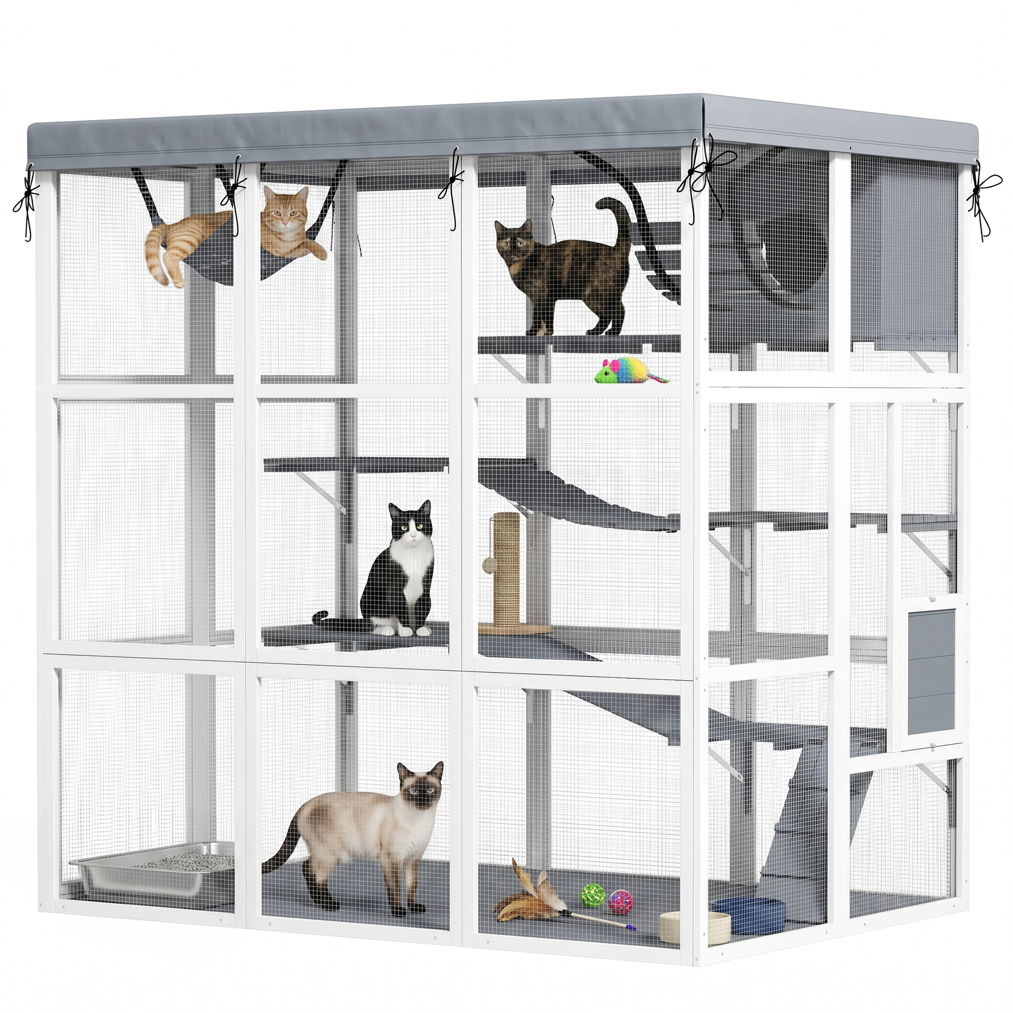 PawHut Large Outdoor Catio Cat Enclosure with Hammock, Condo, Jump