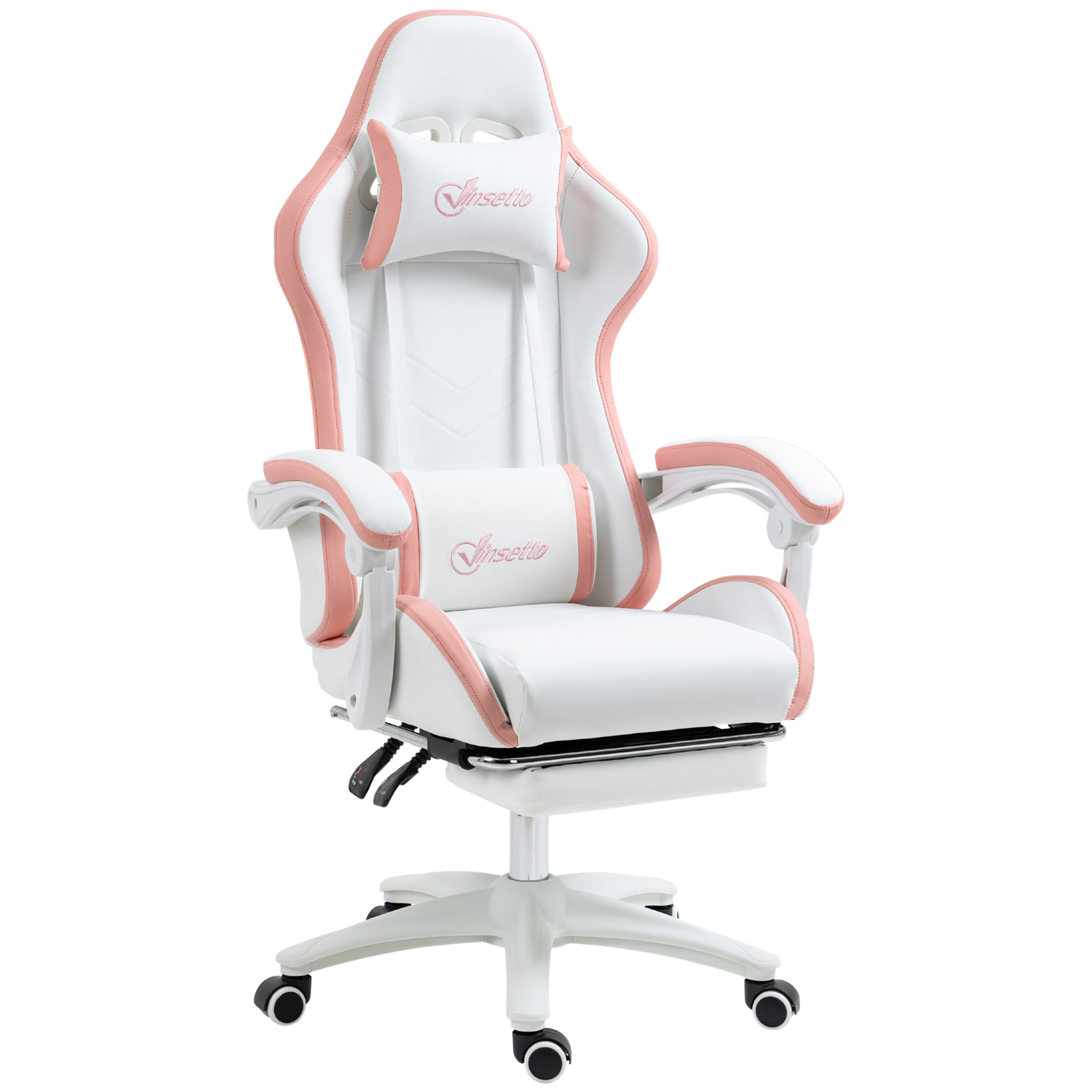 PU Leather Workspace Work Table Seating with Footrest, PC Gaming Seating, Rotating Castors, 135° Recline Back, White 1