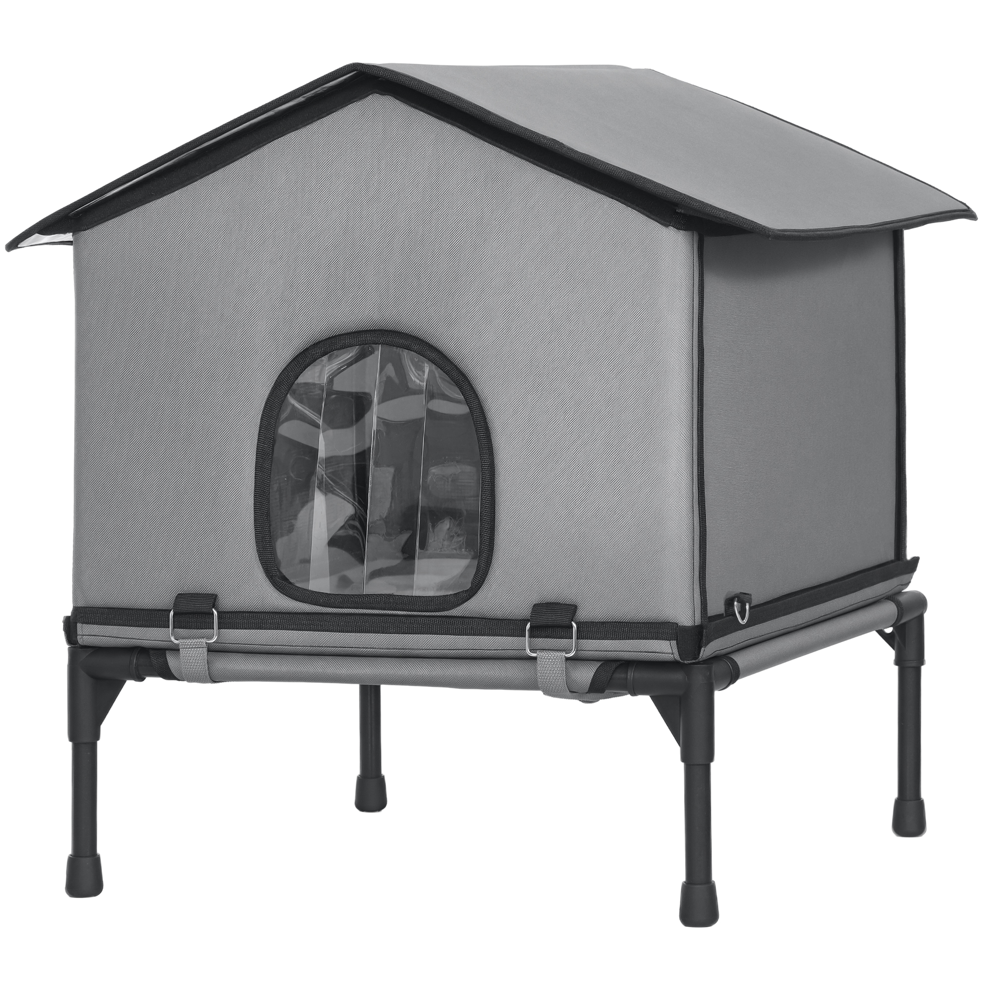 Waterproof Insulated Feline Kennel with Elevated Stand, Outside Feline House, Foldable Feral Kitty Shelter for Kittens, Grey 1