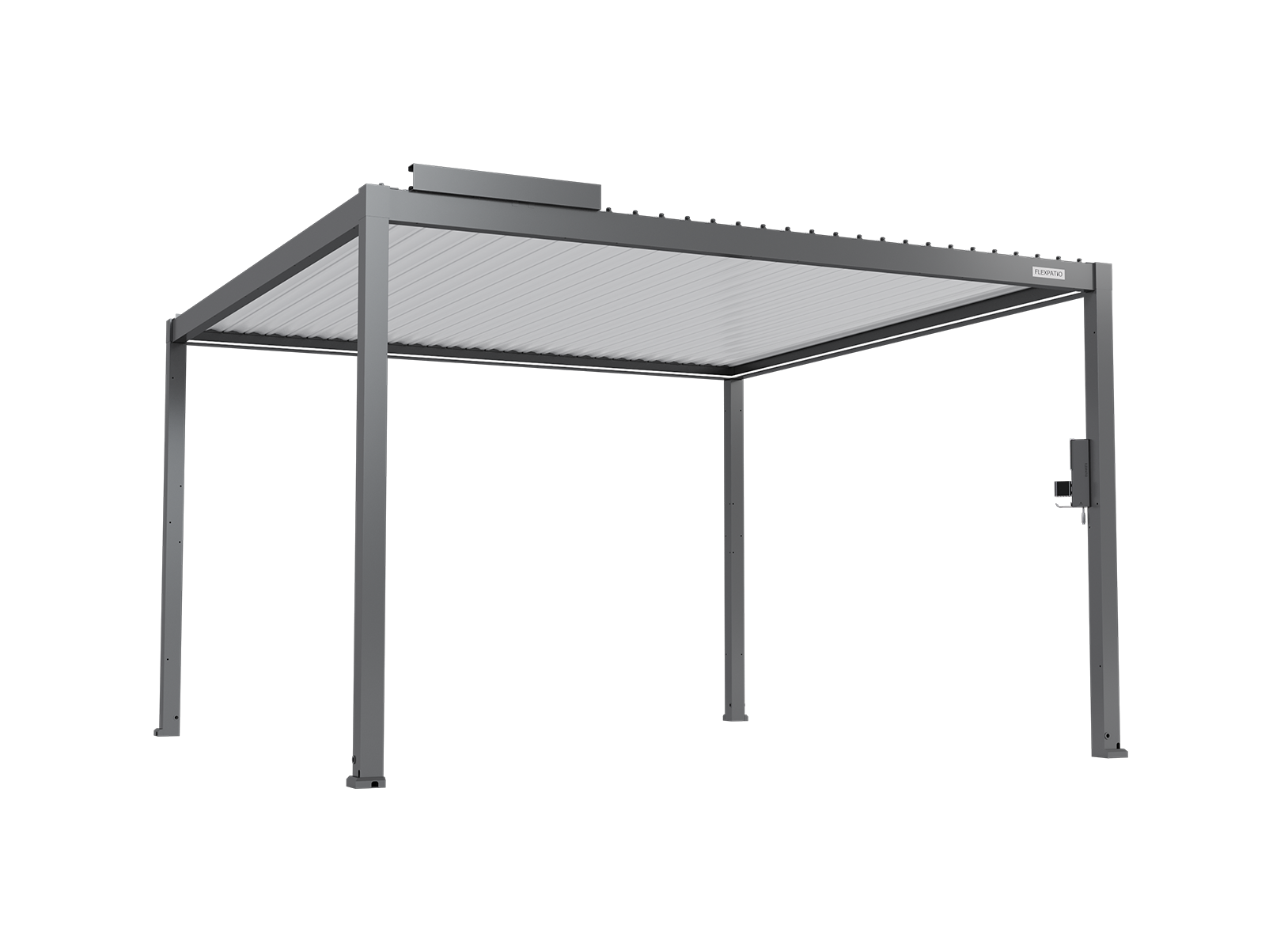 FlexPatio POWER+ Gen 2 Motorized Pergola, 13'L x 13'W Gray with White Louvers, 6063-T5 Aluminum, Motorized Louvers & LED Lighting
