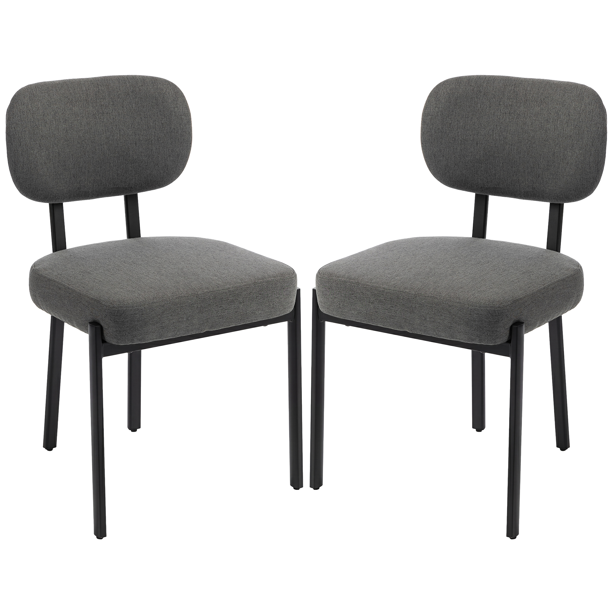Modern Meal Chairs Set of 2 with Metal Legs, Upholstered Linen Fabric Cooking Chairs, Grey 1