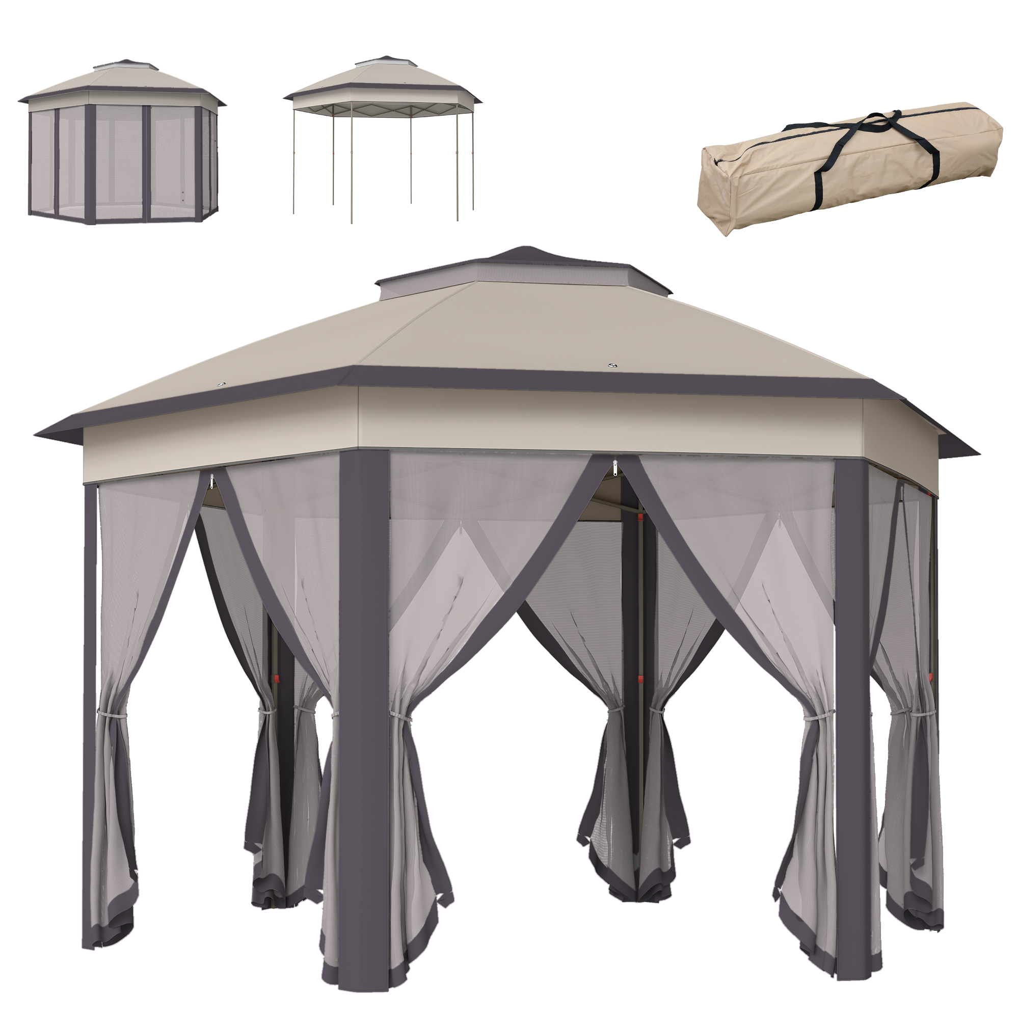 Hexagonal Pop Up Gazebo with Mesh Netting