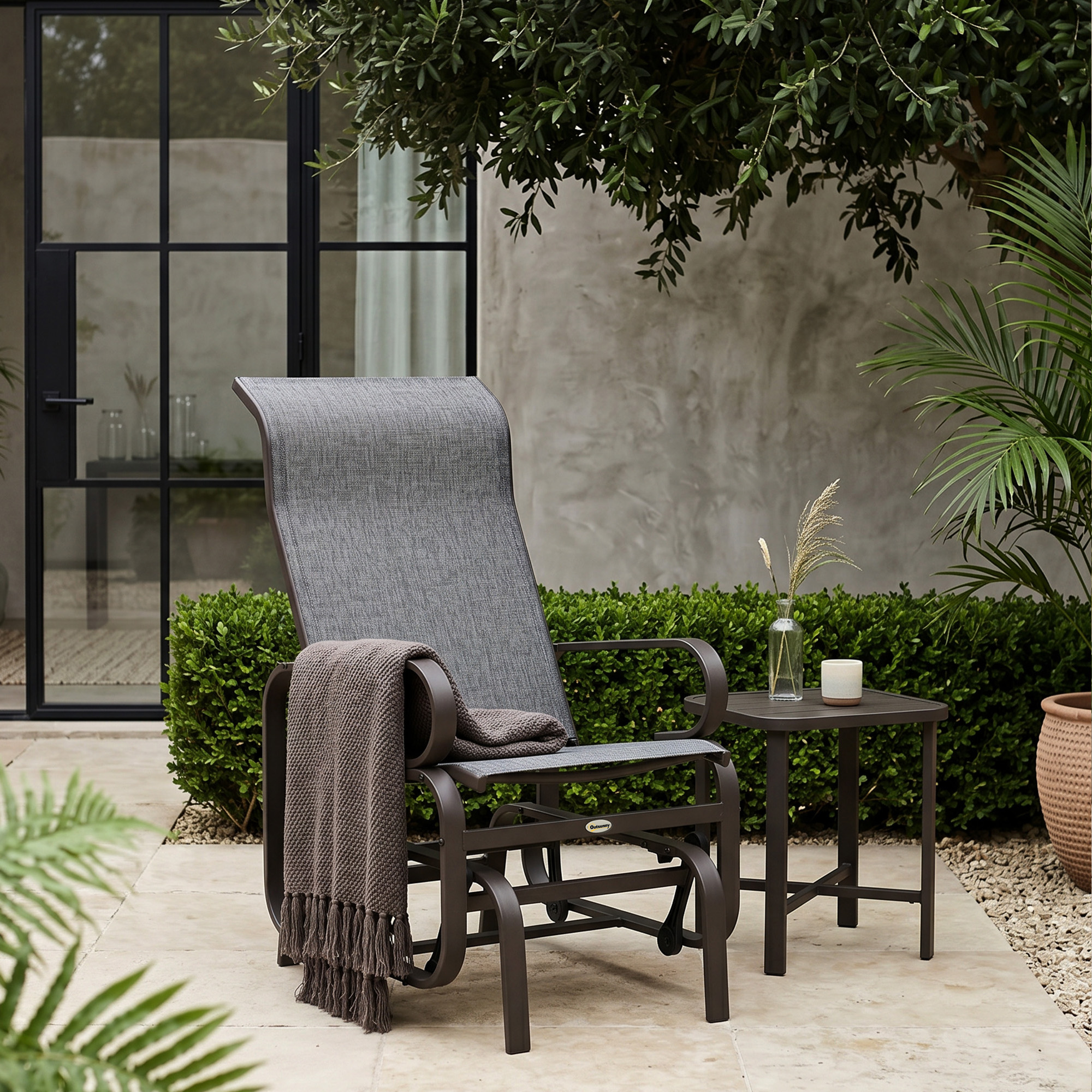 Outsunny Patio Garden Glider Swing Chair Outdoor Mesh Rocking Gliding Seat Yard Porch Furniture Brown Grey Aosom Canada