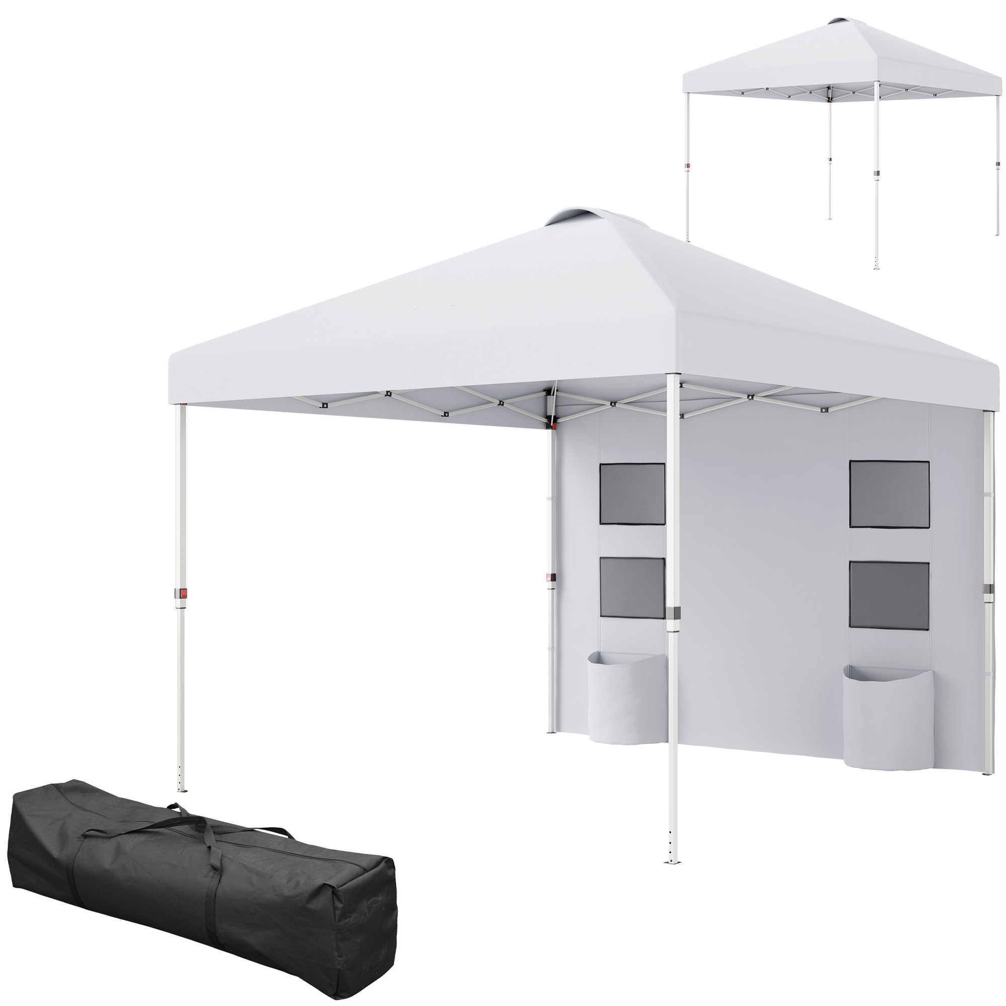 Outsunny 10' x 10' Pop Up Canopy Tent w/ Sidewall, UPF50+ Height Adjustable Instant Sun Shelter w/ Storage Pockets, White