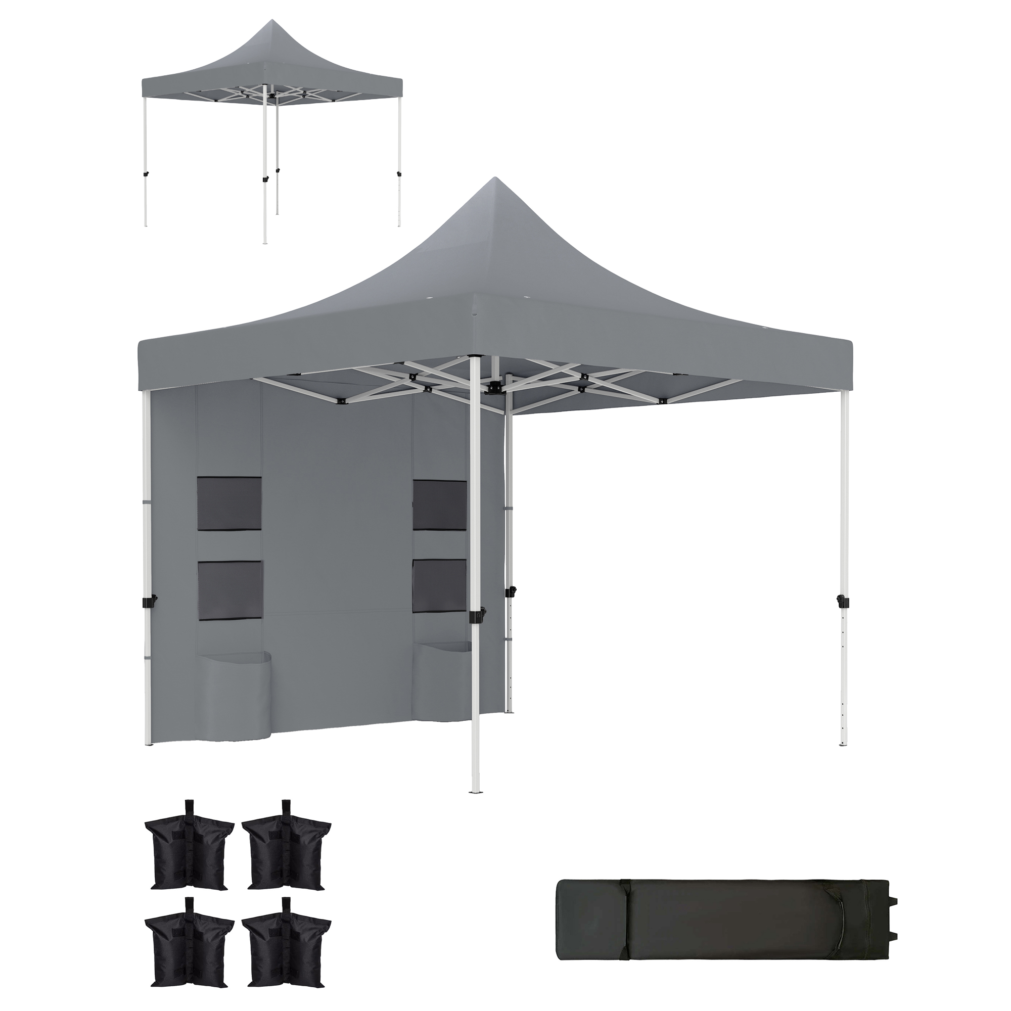 Outsunny 10' x 10' Heavy Duty Pop Up Canopy Tent with Sidewall, UPF50+ Instant Sun Shelter with Storage Pockets, Gray-image-84C-606V00GY