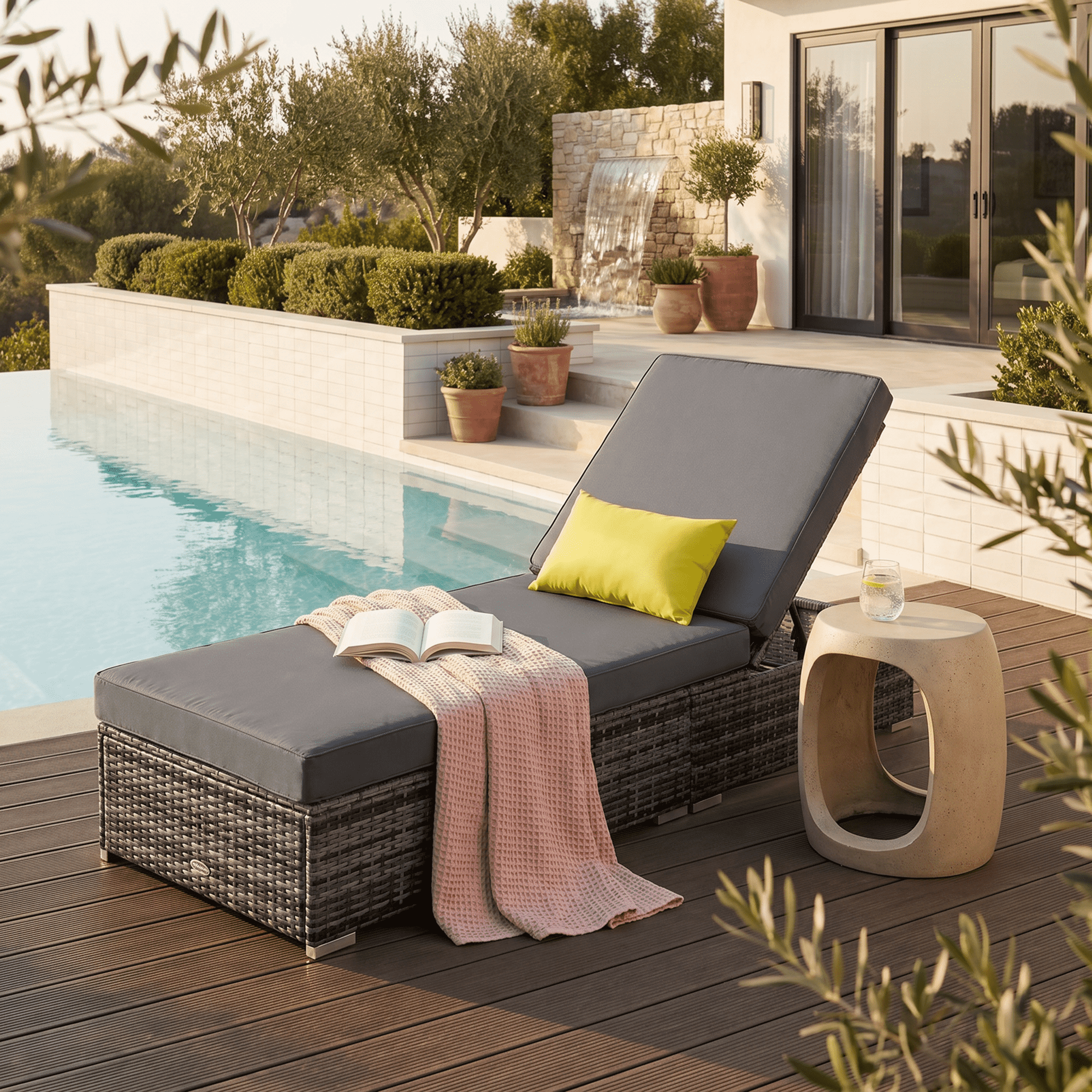 Outsunny Rattan Chaise Lounge Outdoor Sun Lounger Patio Wicker Bed Garden Adjustable Recliner Sofa Patio Furniture, Indoor, Grey Aosom Canada