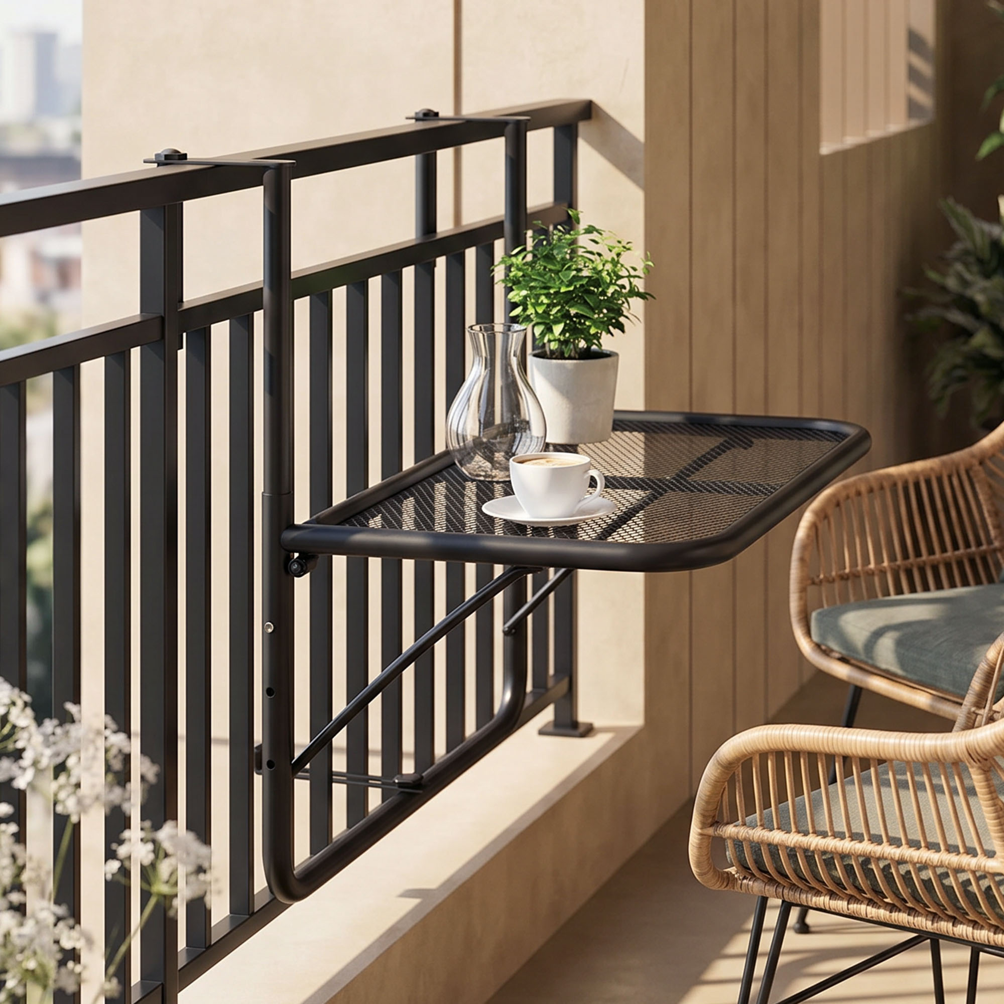 Outsunny Balcony Hanging Rail Table Adjustable Metal Outdoor Flower Stand Serving Table Wall Desk Black Aosom Canada