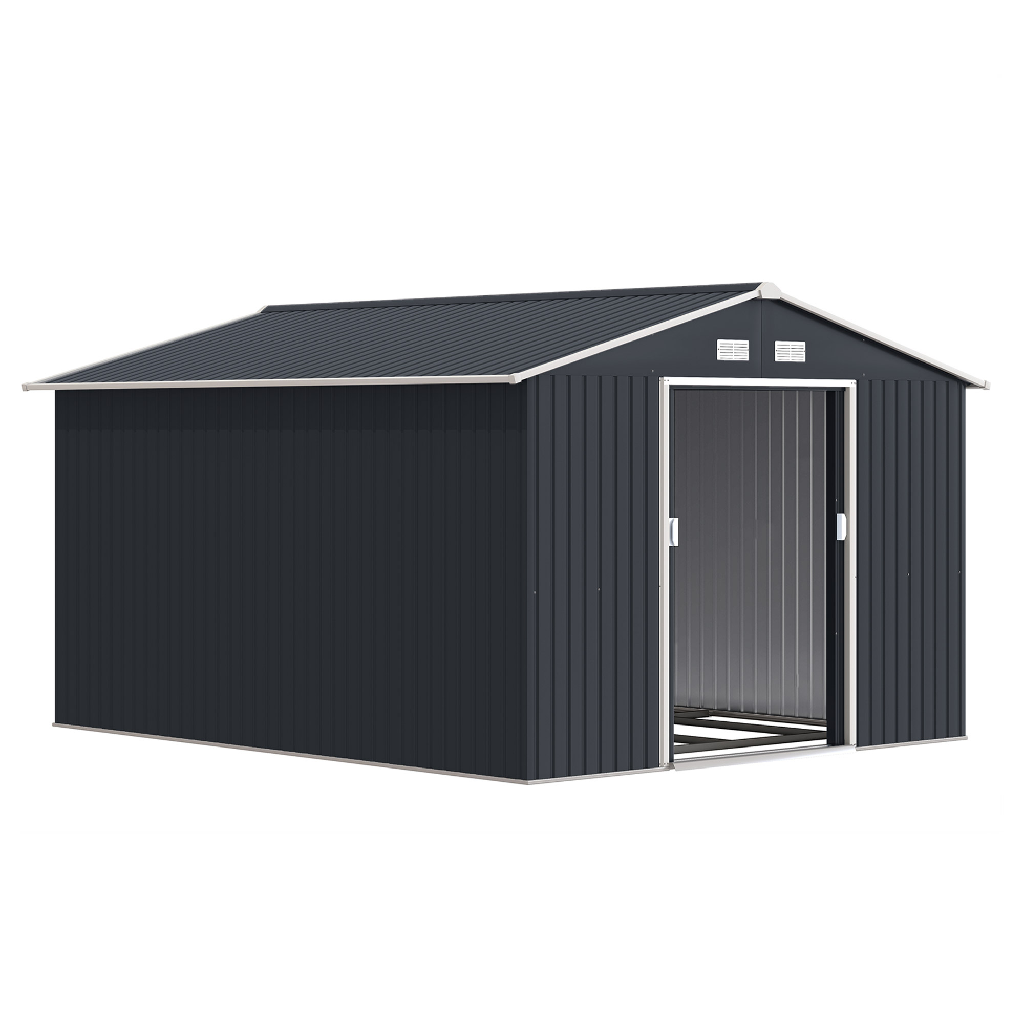 Outsunny 11' x 9' Outdoor Storage Shed, Garden Tool Metal Shed with Foundation Kit, Double Lockable Door, Air Vents and Sloping Roof, for Backyard, Pa