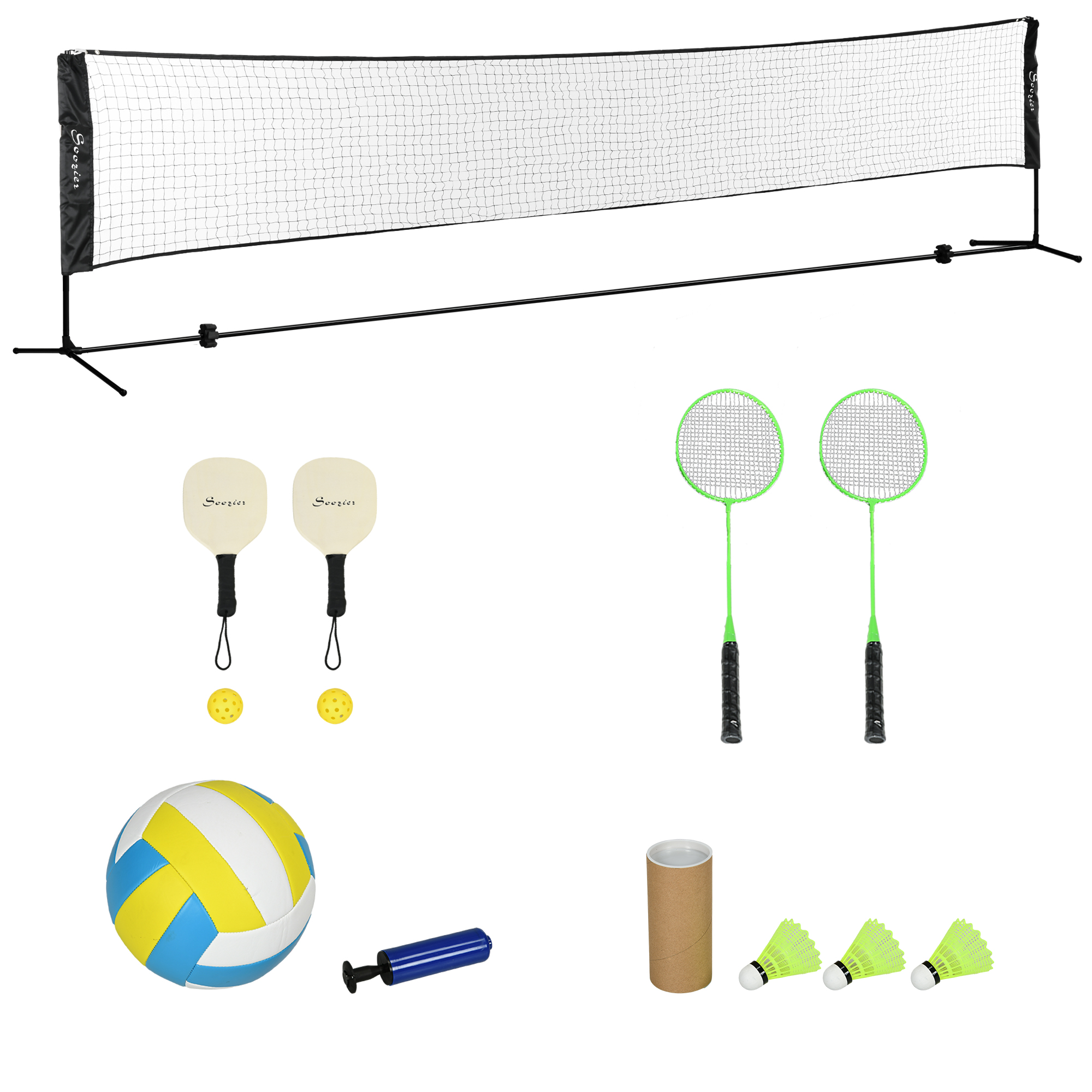 Soozier All-in-1 Badminton Set, Height Adjustable for Pickleball, Volleyball, Badminton, Backyard, Beach, Driveway Game