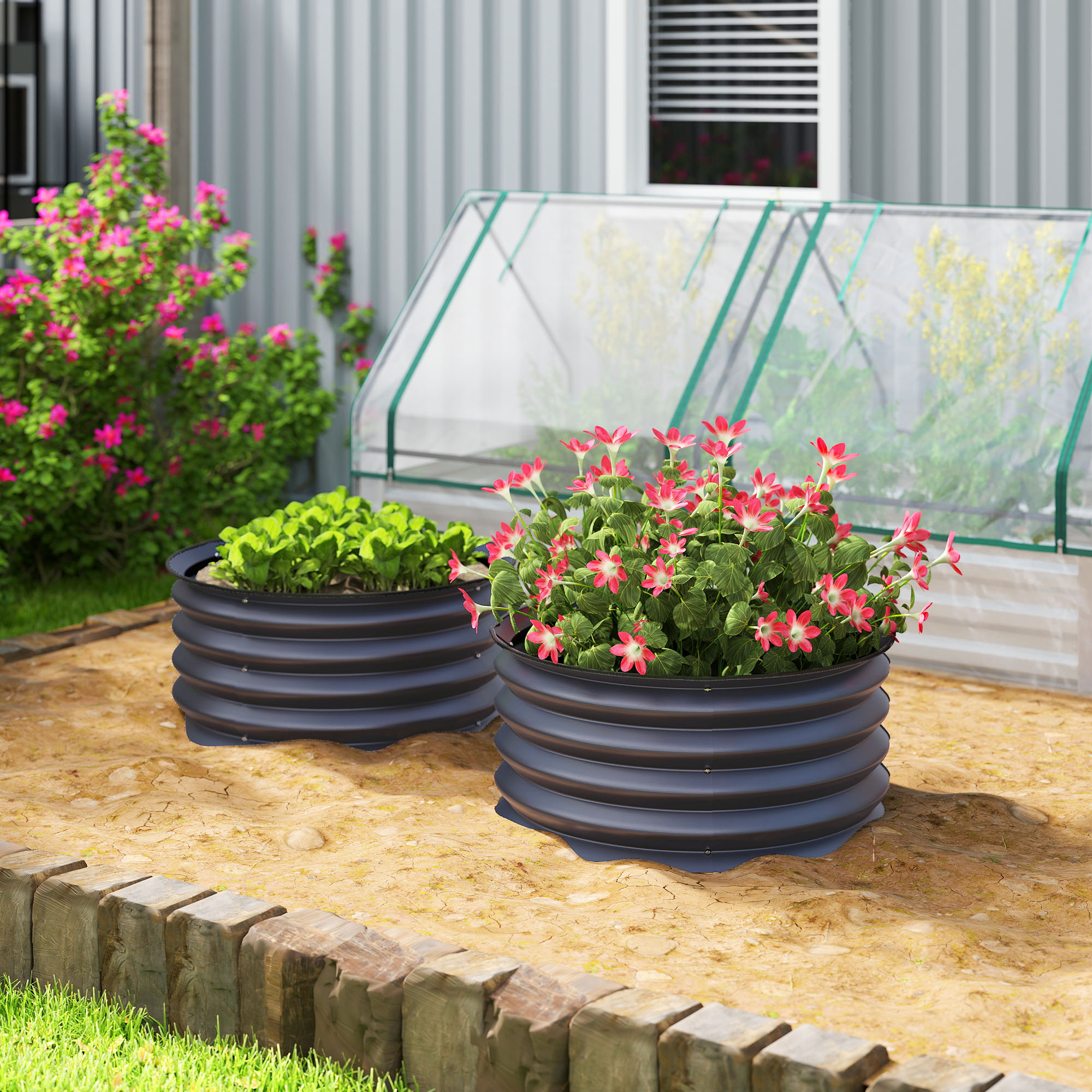 Outsunny Set of 2 Raised Garden Bed, Metal Planter Box with Safety Edging, Easy-to-assemble Stock Tank, Dark Grey Aosom Canada