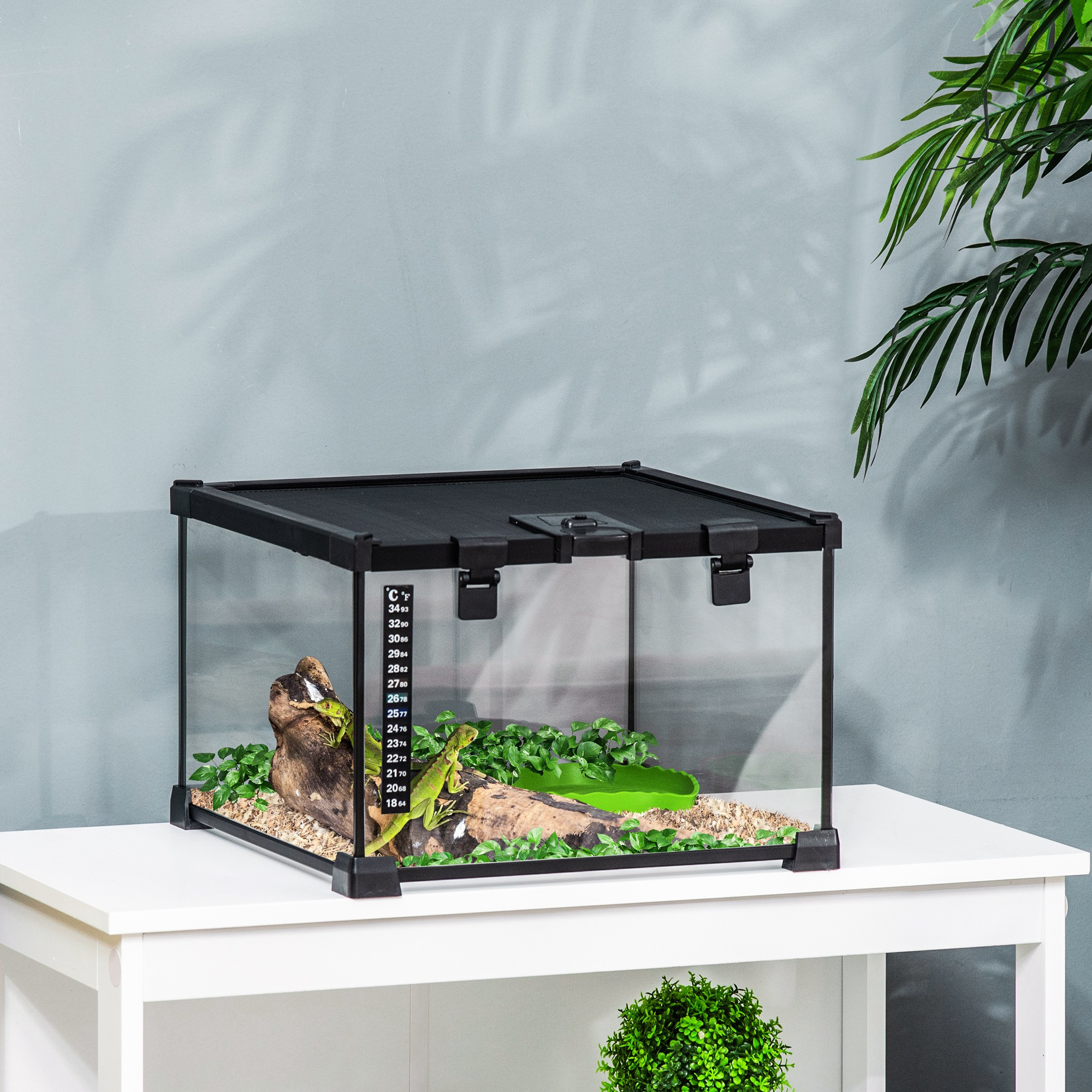 PawHut Glass Reptile Terrarium with Thermometer, Water Basin, Full View Visually for Lizards, Horned Frogs, Snakes, Spiders Aosom Canada