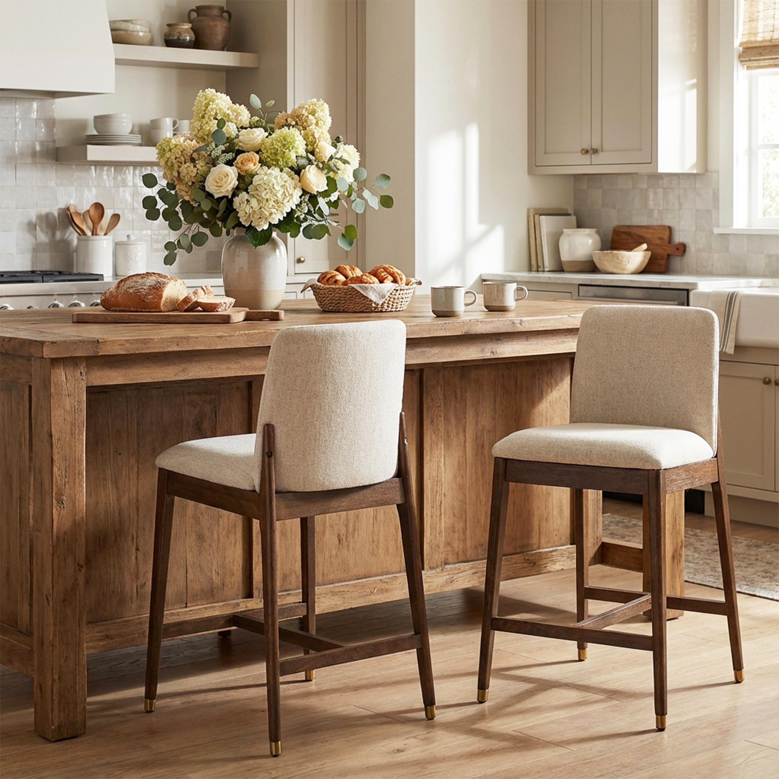 Bar Stools with Rubberwood, Bar Chairs with Metal-Tipped Feet, 20'' L x 22.5'' W x 38'' H, Beige+Walnut | Aosom Canada
