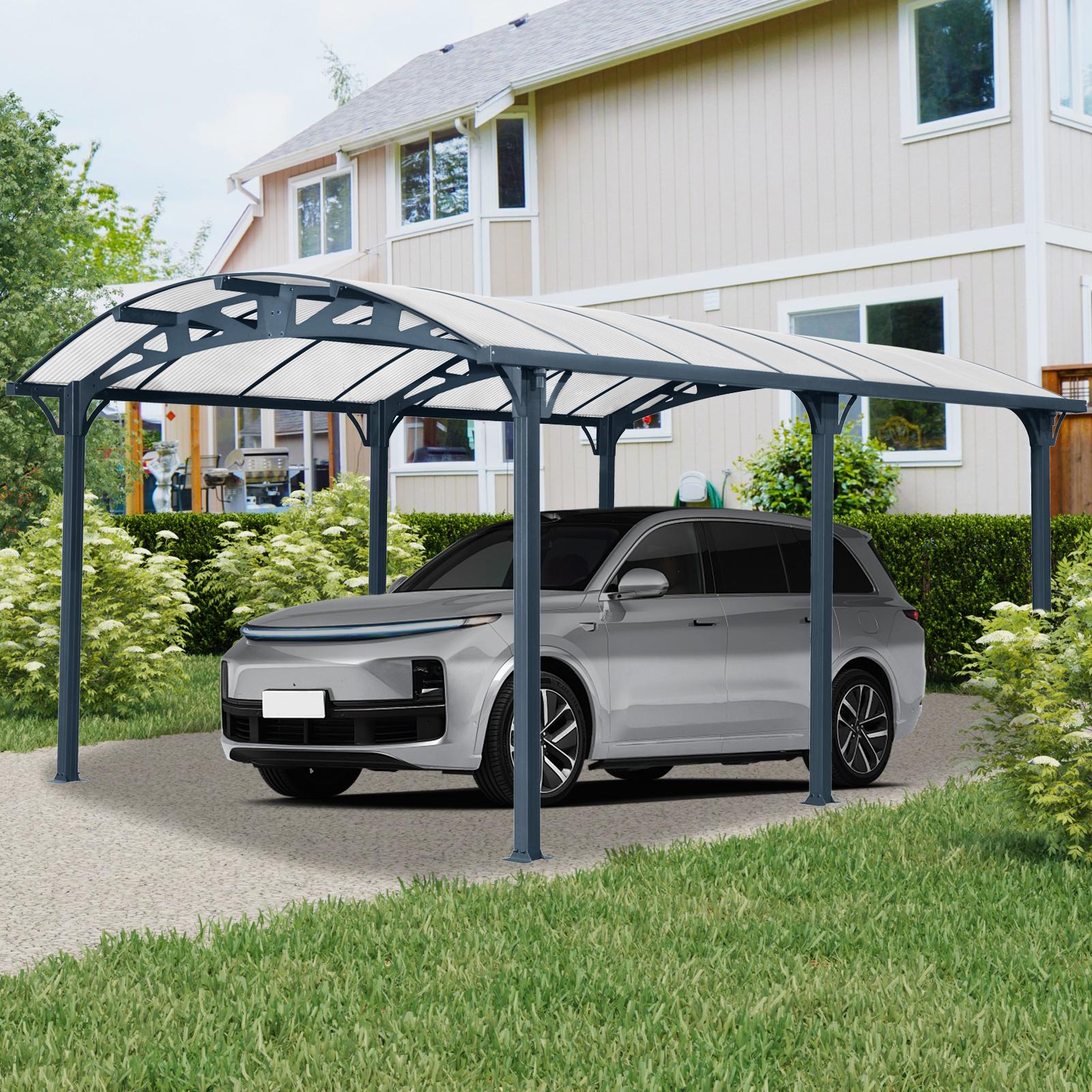 Carport with Steel Connectors, Driveway Shelter with Ground Anchor, 139'' L x 190'' W x 99'' H, Gray Aosom Canada