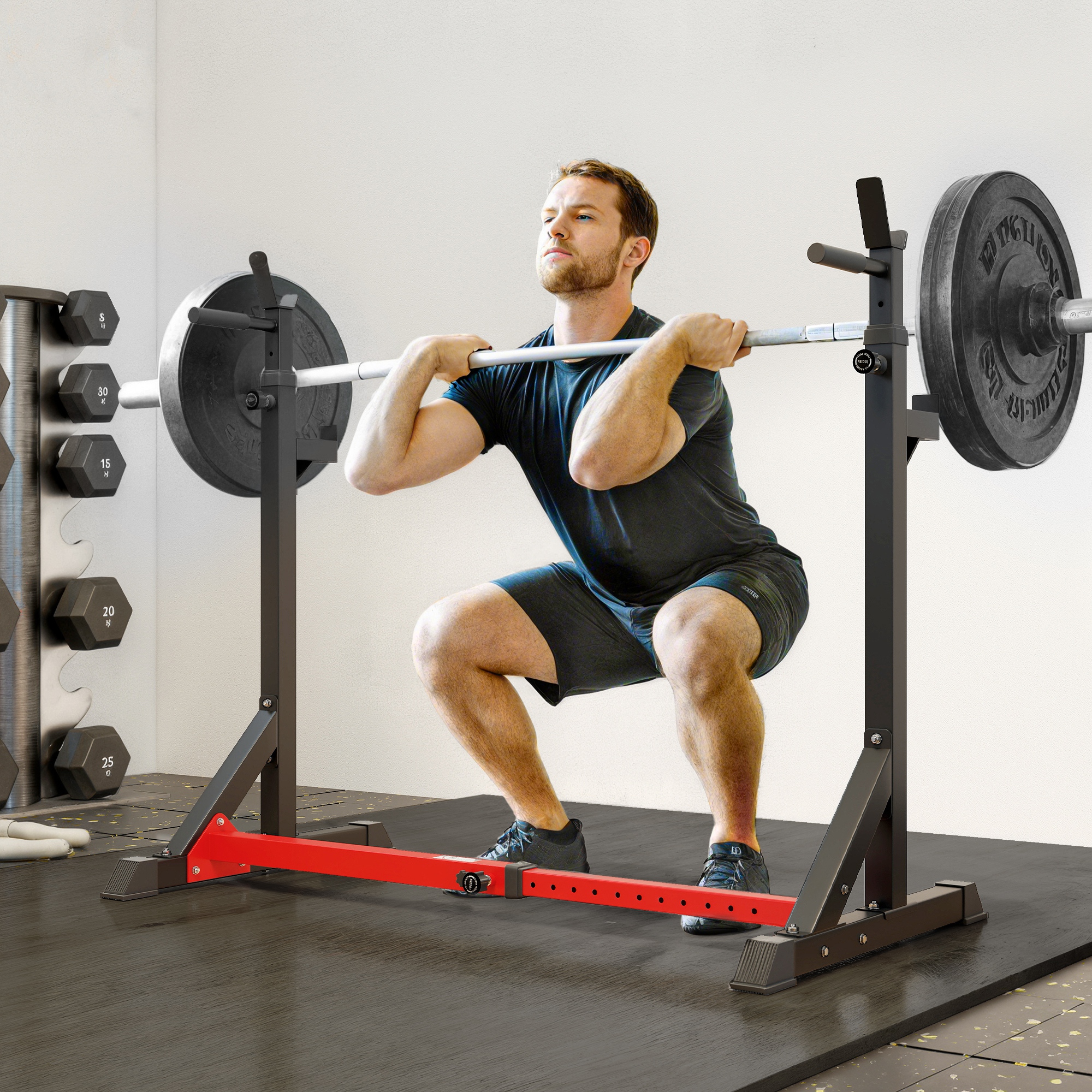 Soozier Steel Adjustable Barbell Squat Rack Bench Press Height Base Home Gym Workout Equipment Aosom Canada