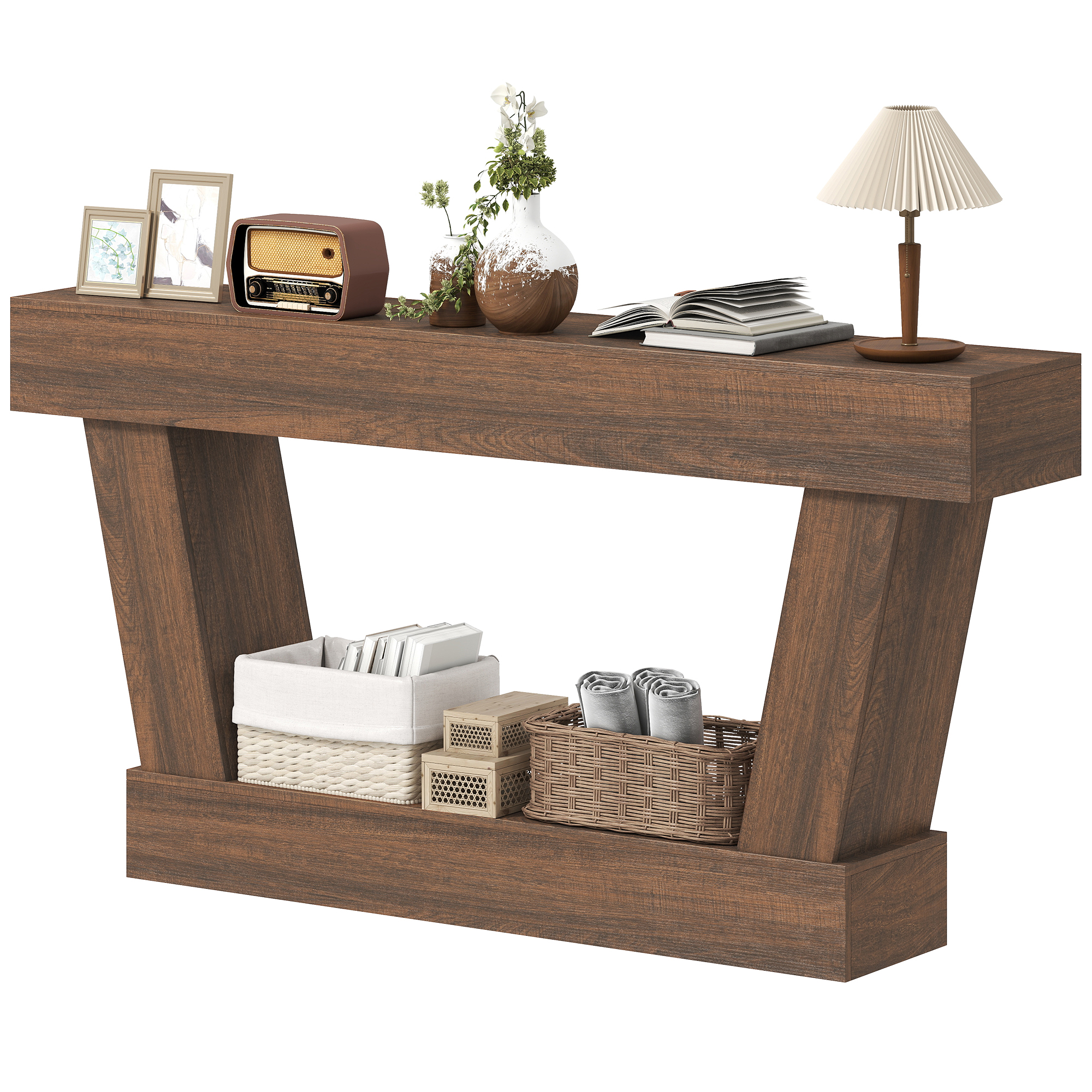 Vintage Console Table with Open Shelf, Brown