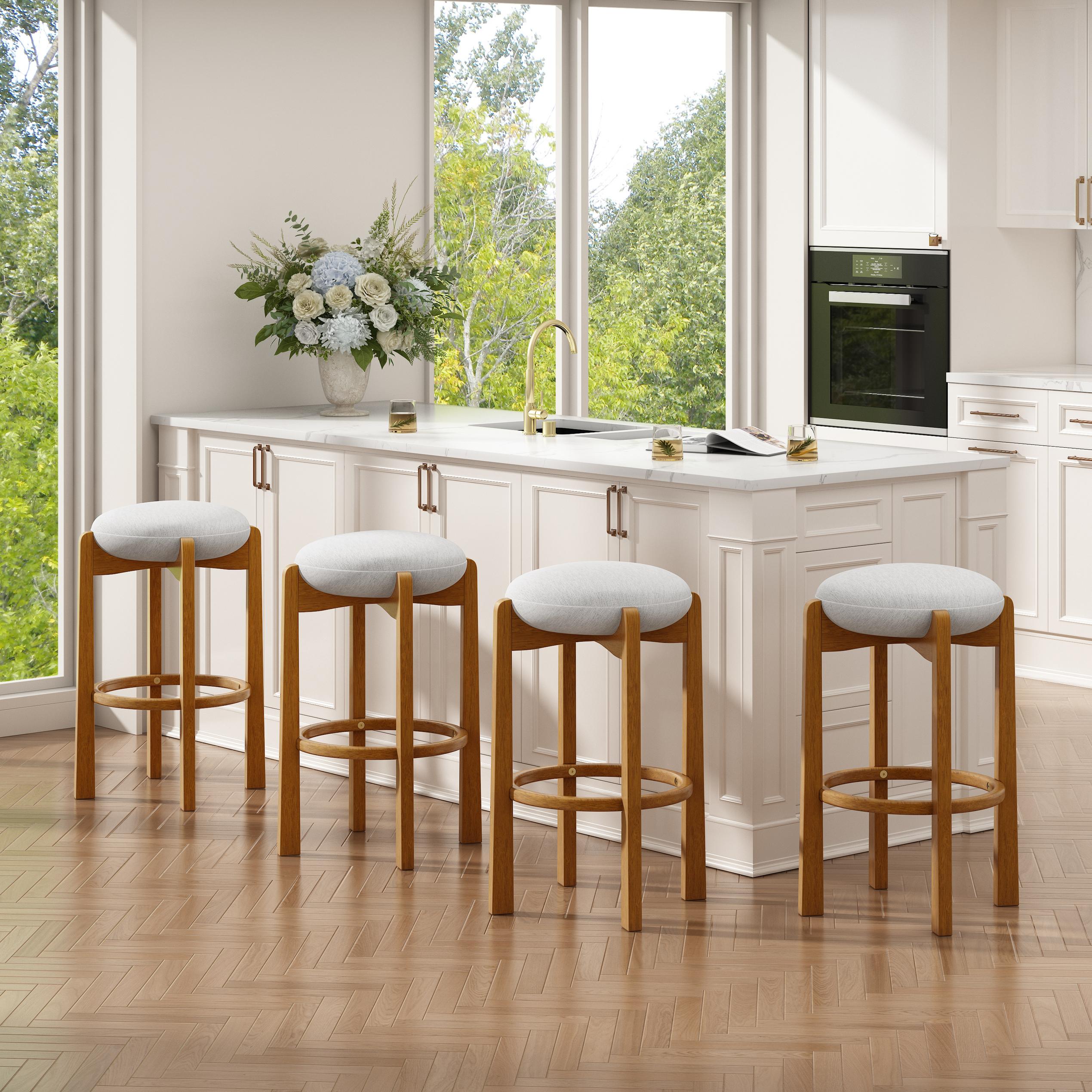 Bar Stools with Wood Frame, Bar Chairs with Padded Seat, 19.5'' L x 19.5'' W x 30'' H, Ivory+Walnut | Aosom Canada