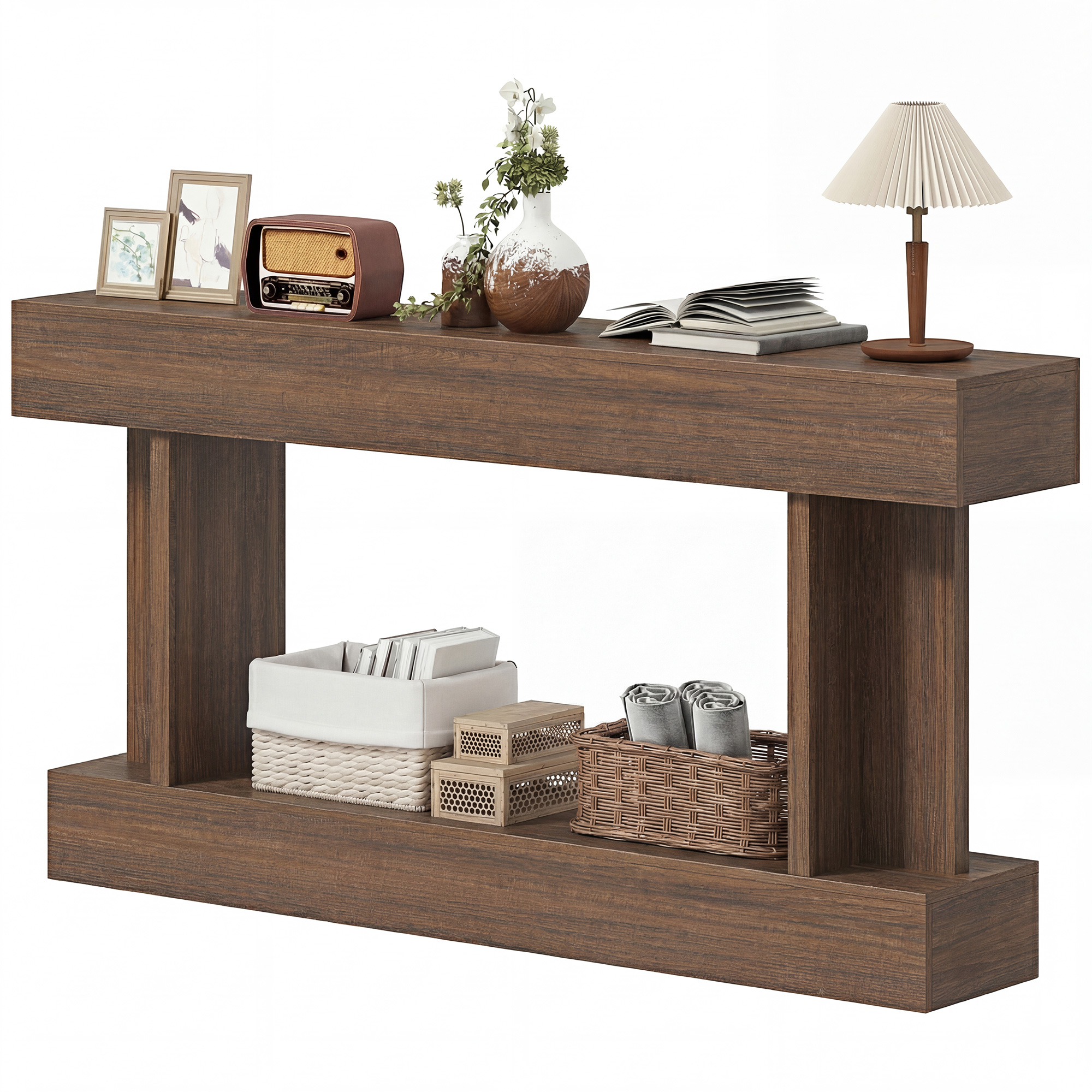 HOMCOM 63 Inch Long Console Table, Vintage Narrow Entryway Table with Storage Shelf for Living Room and Hallway, Brown