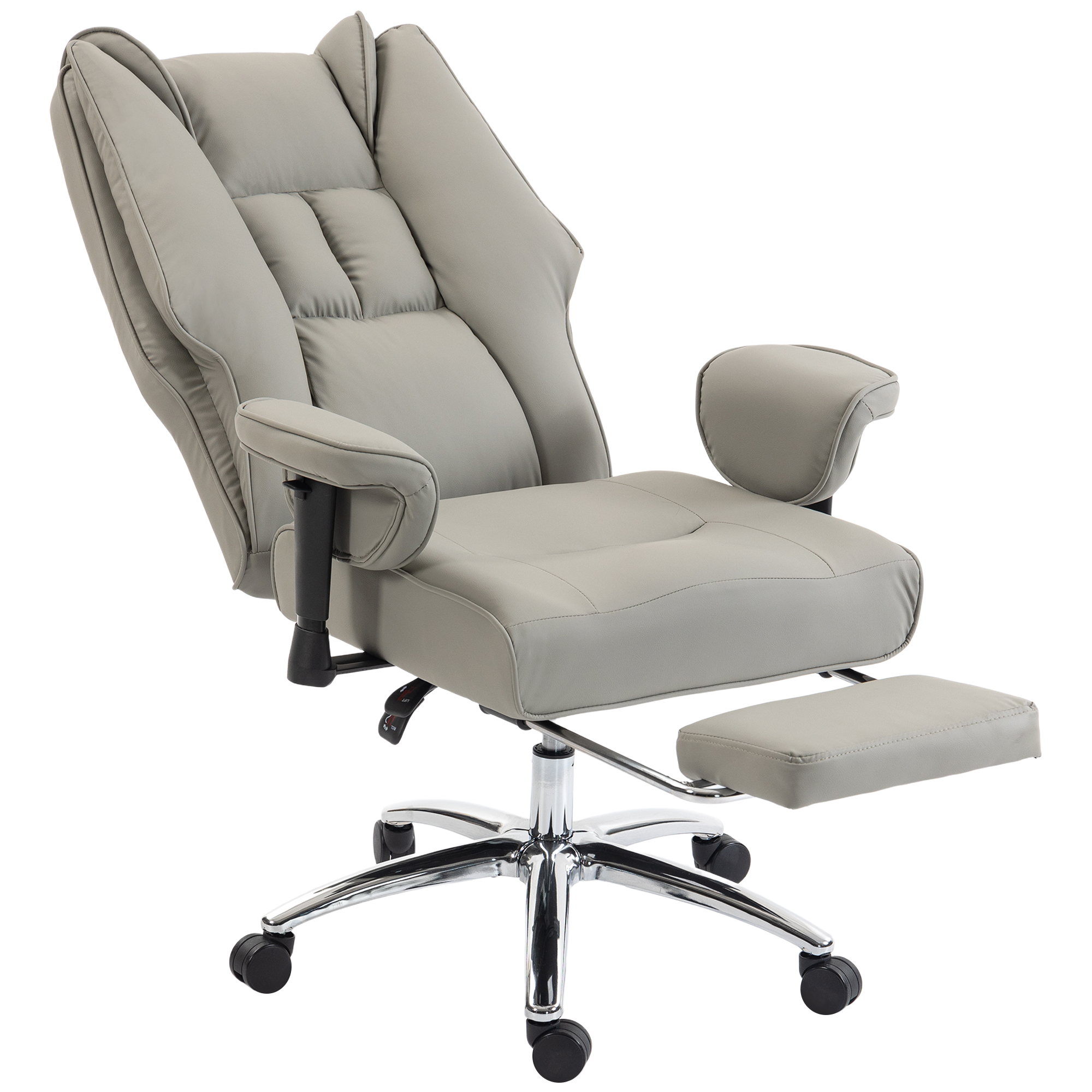 HOMCOM Ergonomic Office Chair, High Back Reclining Desk Chair with Adjustable Armrests, Pet Friendly Faux Leather, Light Gray