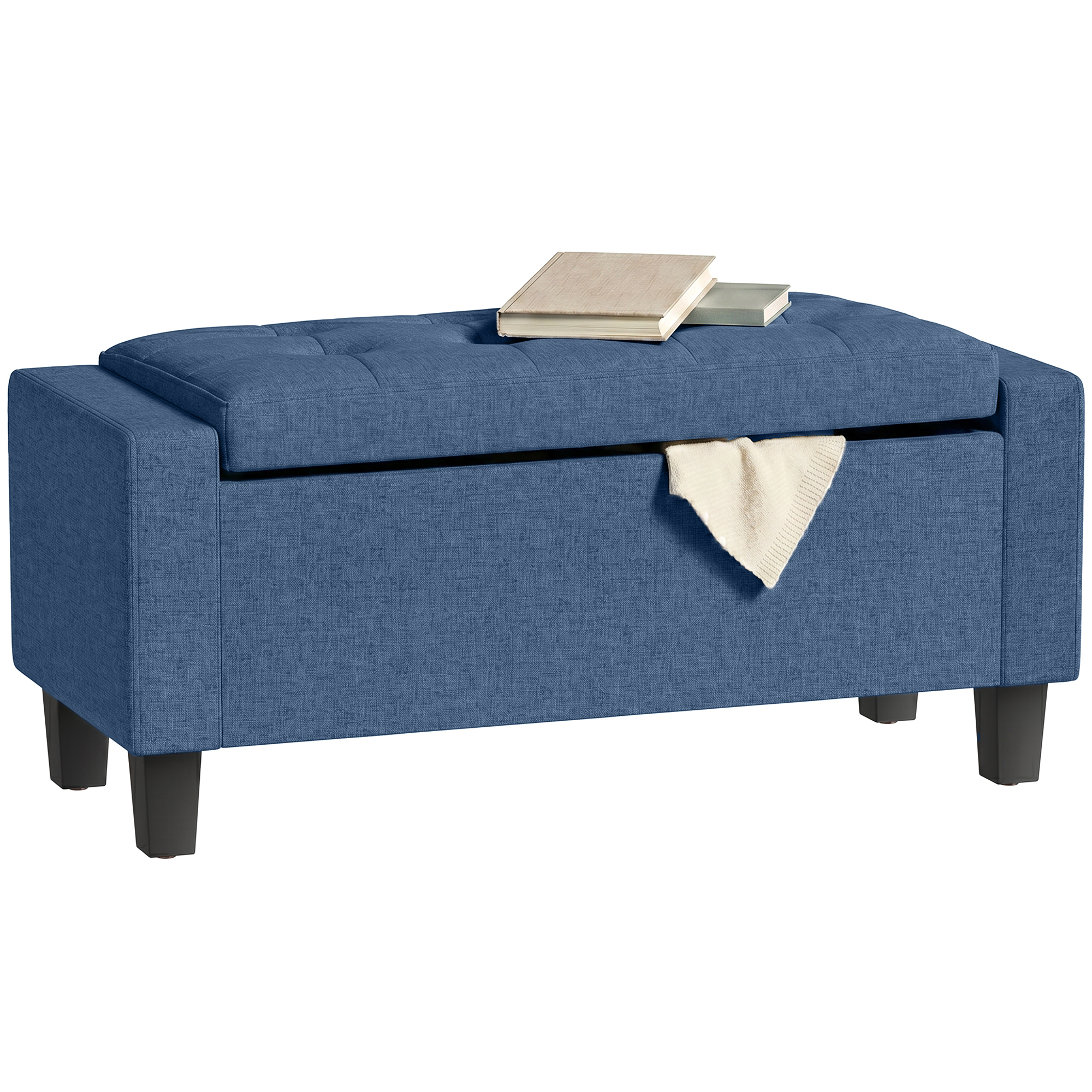 HOMCOM Storage Ottoman, Storage Bench with Wooden Legs, Tufted Armrests for Entryway, Living Room, Bedroom, 36.6″, Dark Gray