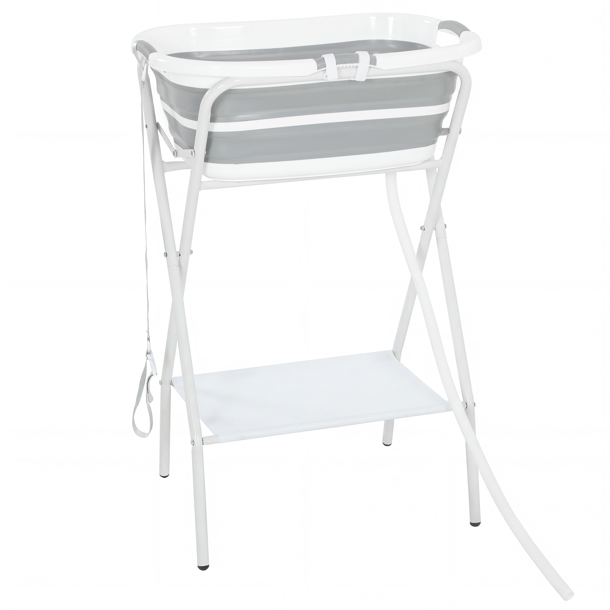 PawHut Dog Bath Tub Dog Washing Station, Elevated Foldable Dog Bathtub with Hose, Storage Shelf, for Small Dogs Puppies Gray