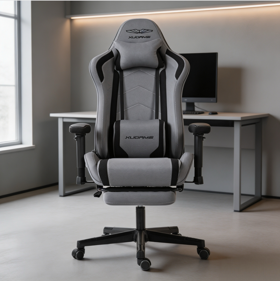 Ergonomic Gaming Chair with Adjustable Lumbar and Headrest Pillows, Cozy Computer Seat for Office and Gaming, 27.5"L x 20.5"W x 53"H, Gray