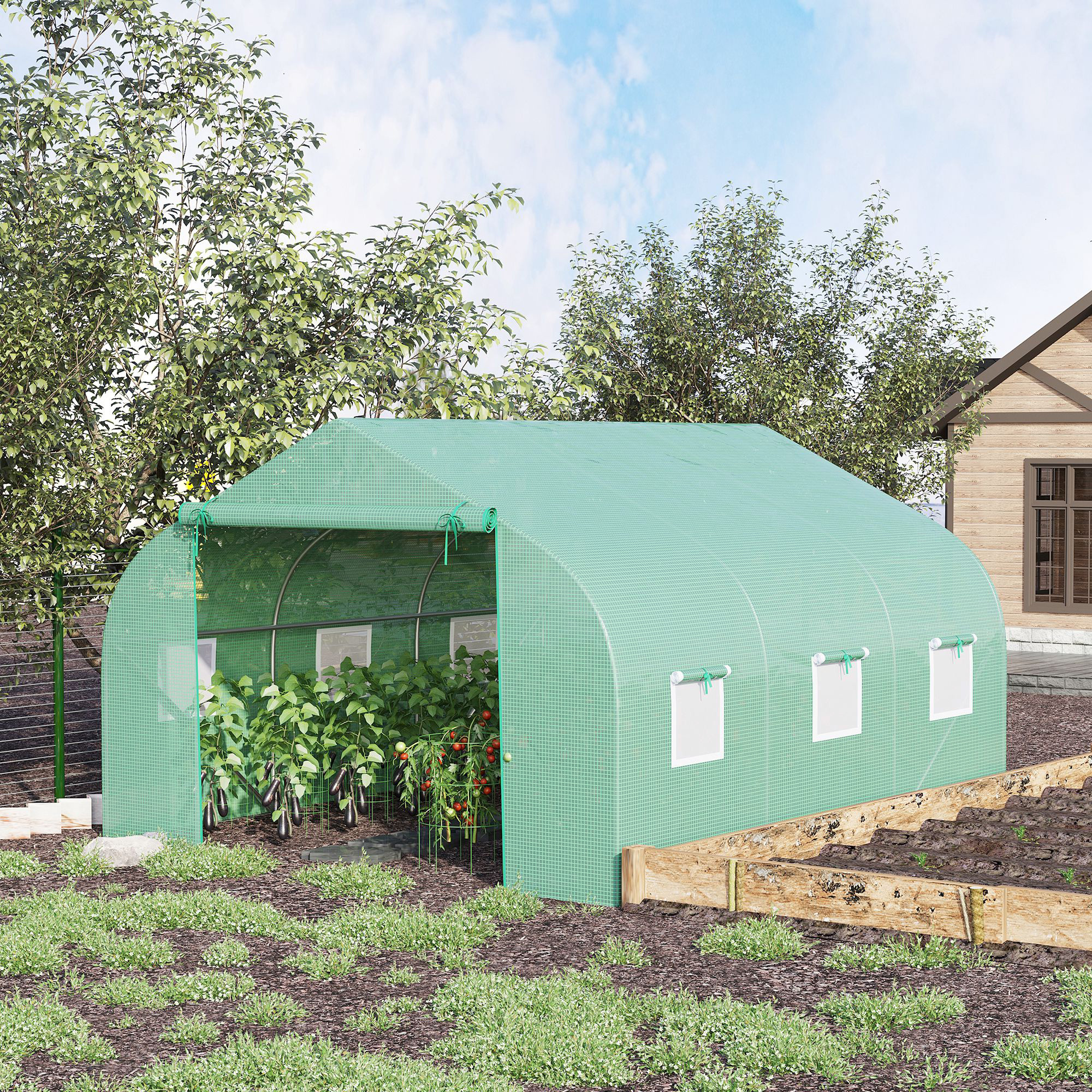Outsunny 11'x10'x7' Walk-In Greenhouse Hoop House Garden Plant Flower Seed Grow Tent Premium Steel Frame Green Aosom Canada