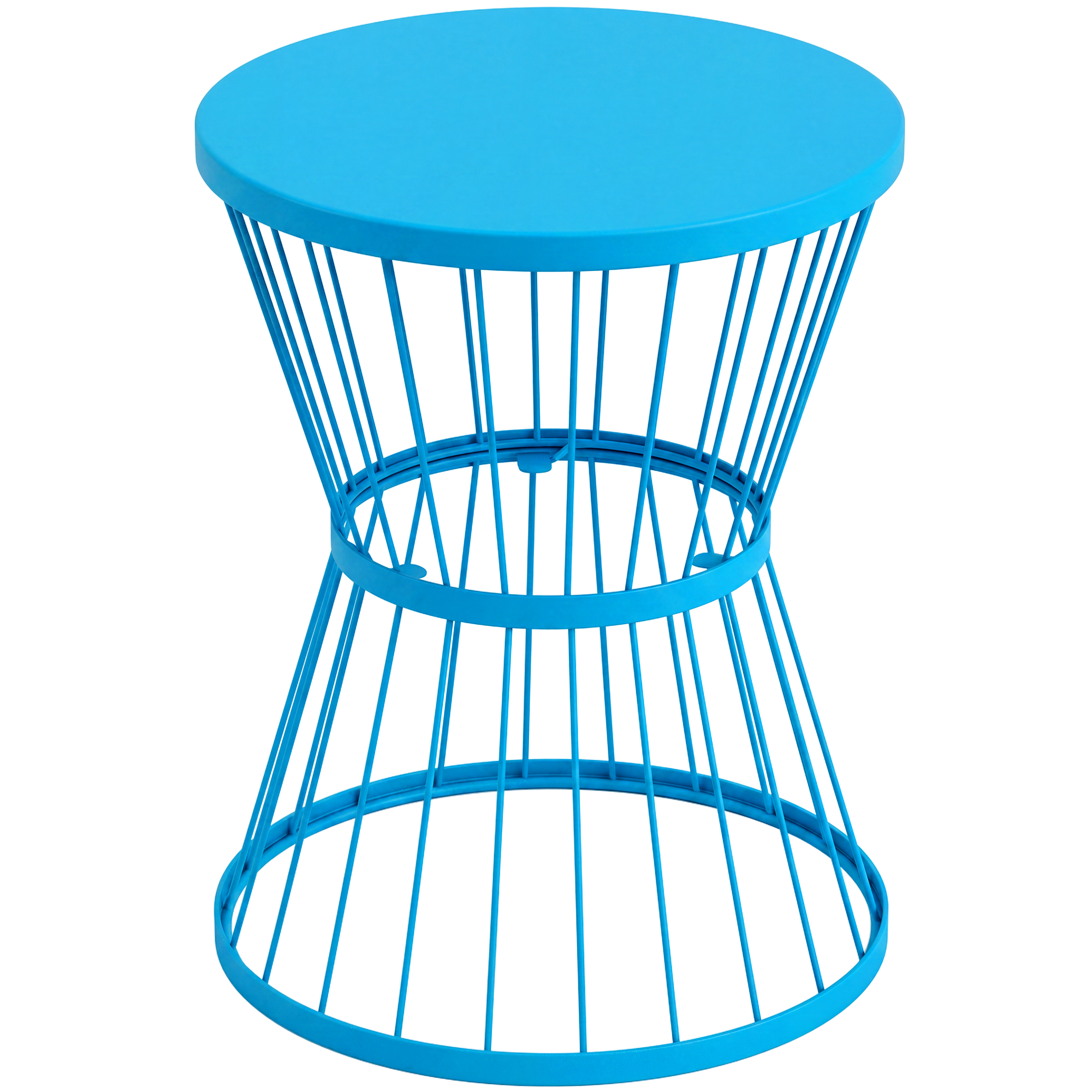 Outsunny 16" Patio Side Table, Garden End Table with Hourglass Design, Steel Accent Table for Outdoor and Indoor Use, Blue