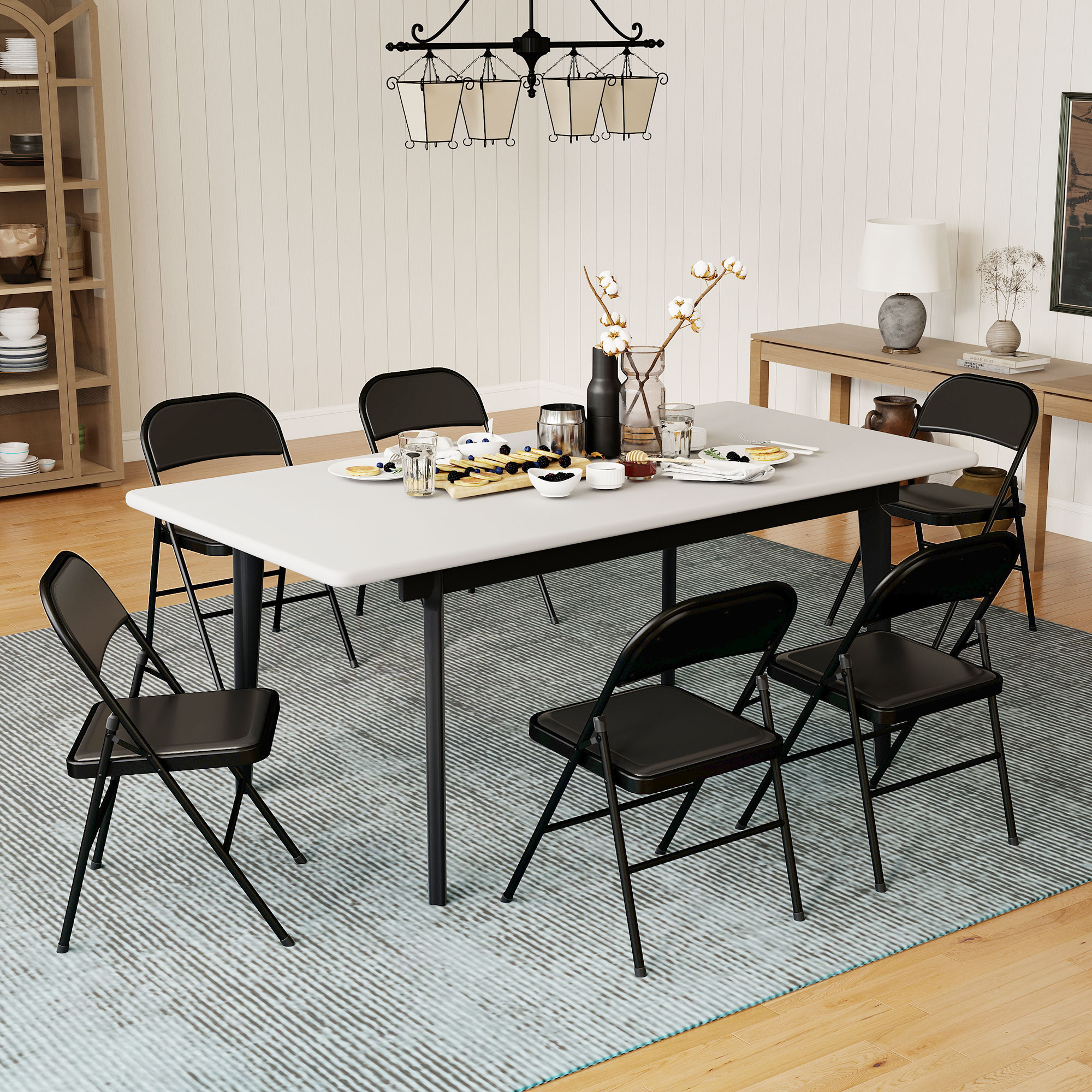 HOMCOM Set of 6 Metal Foldable Chairs, Linen Padded Folding Chairs with Cushion Seat and Open Back for Indoor, Black Aosom Canada