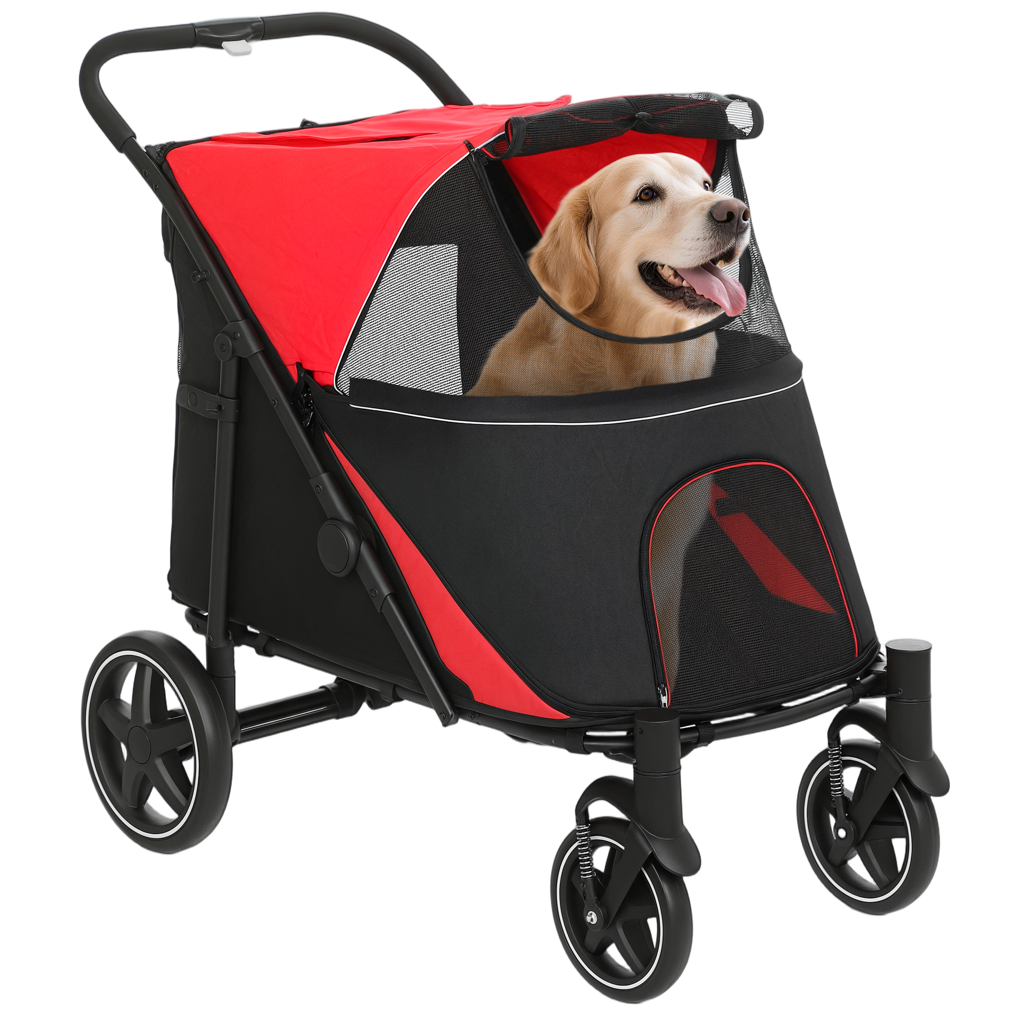 Photos - Pet Carrier / Crate Pawhut Pet Stroller Dog Cat Carriage One Click Fold with Universal Front Wheels Shock Absorber Brakes Storage Bags Mesh Wind 