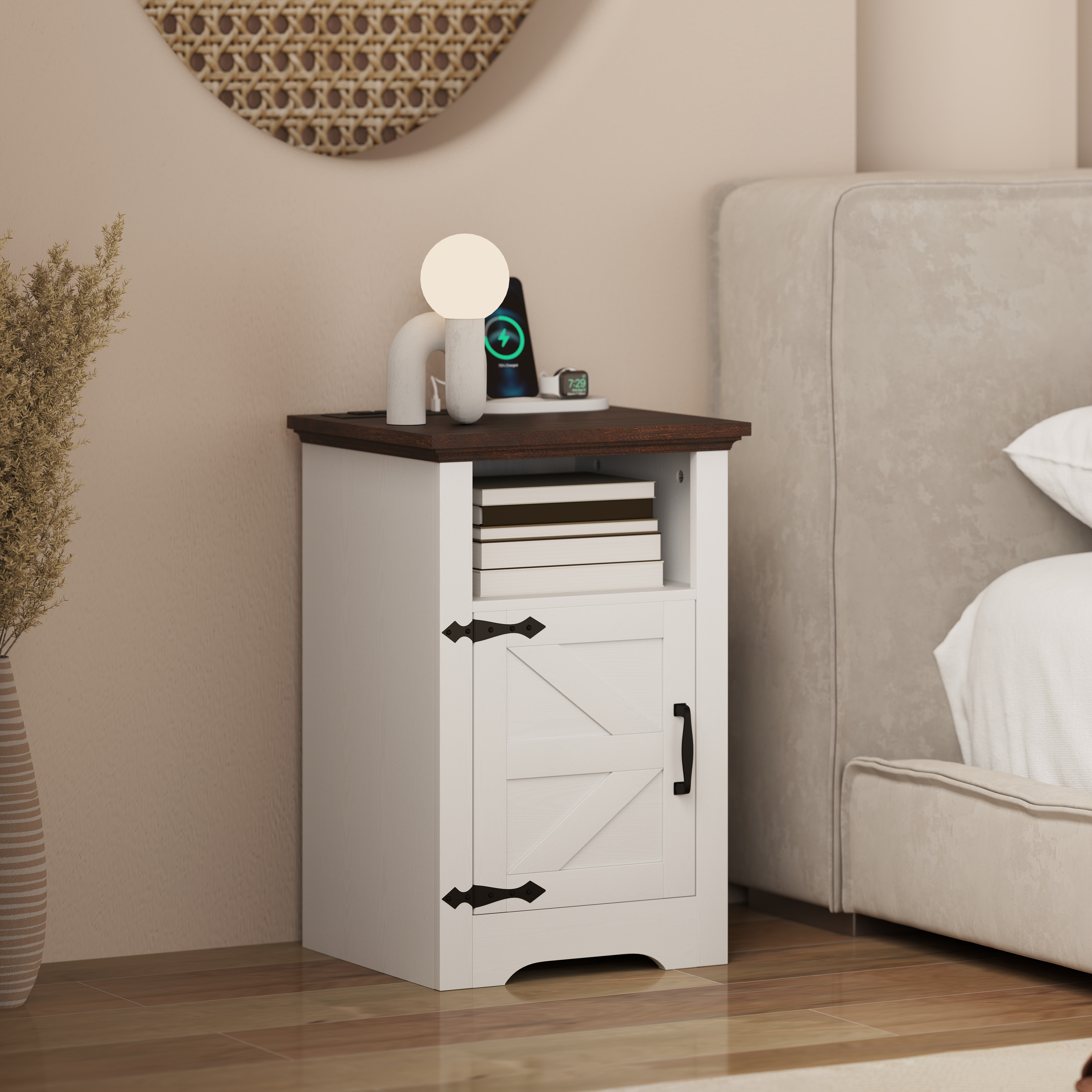 HOMCOM Set of 2 Side Tables, Night Stands with Charging Outlets, White Aosom Canada