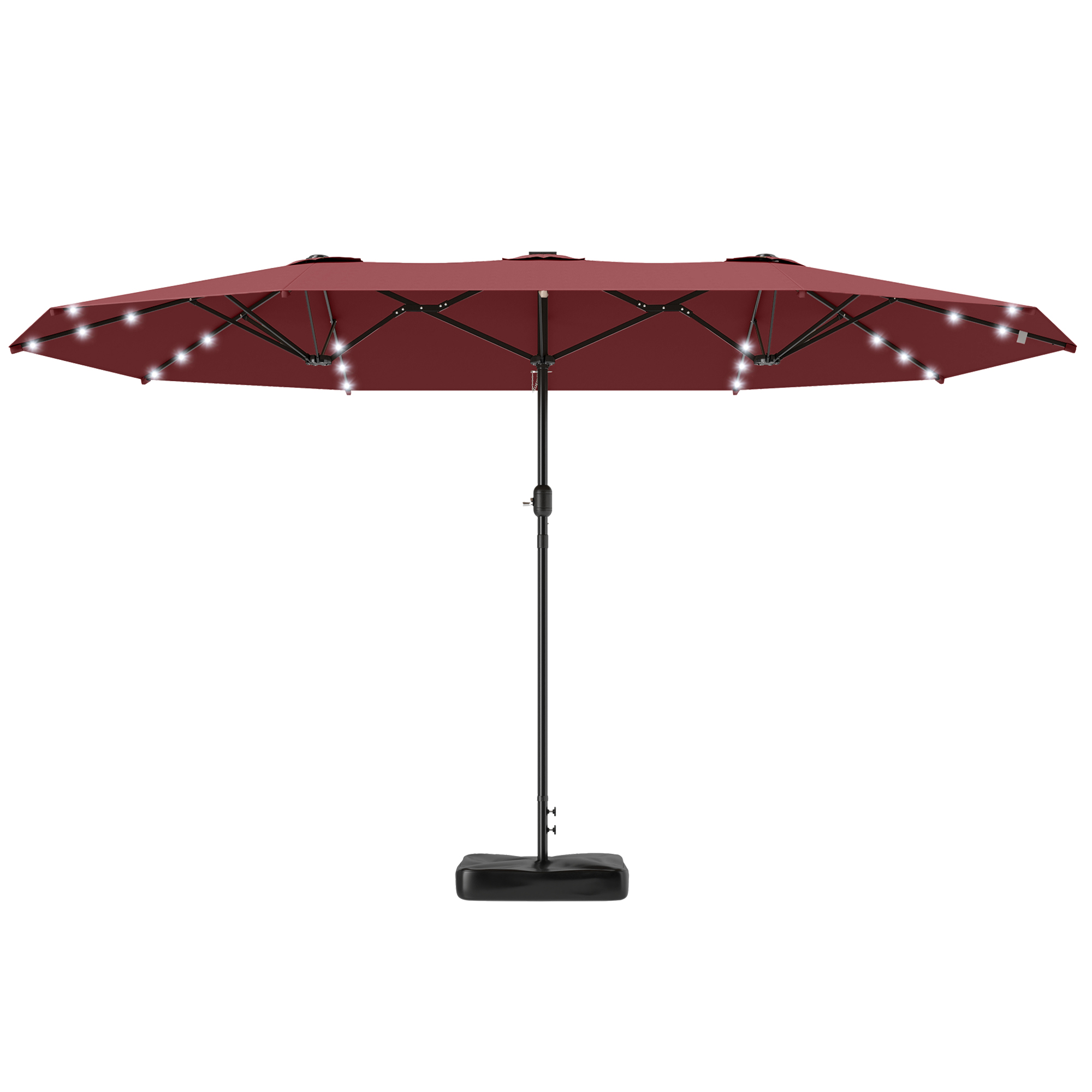 Outsunny Garden Parasol 14.4ft Double-Sided Sun Umbrella with Base, Patio Parasol with LED Solar Lig