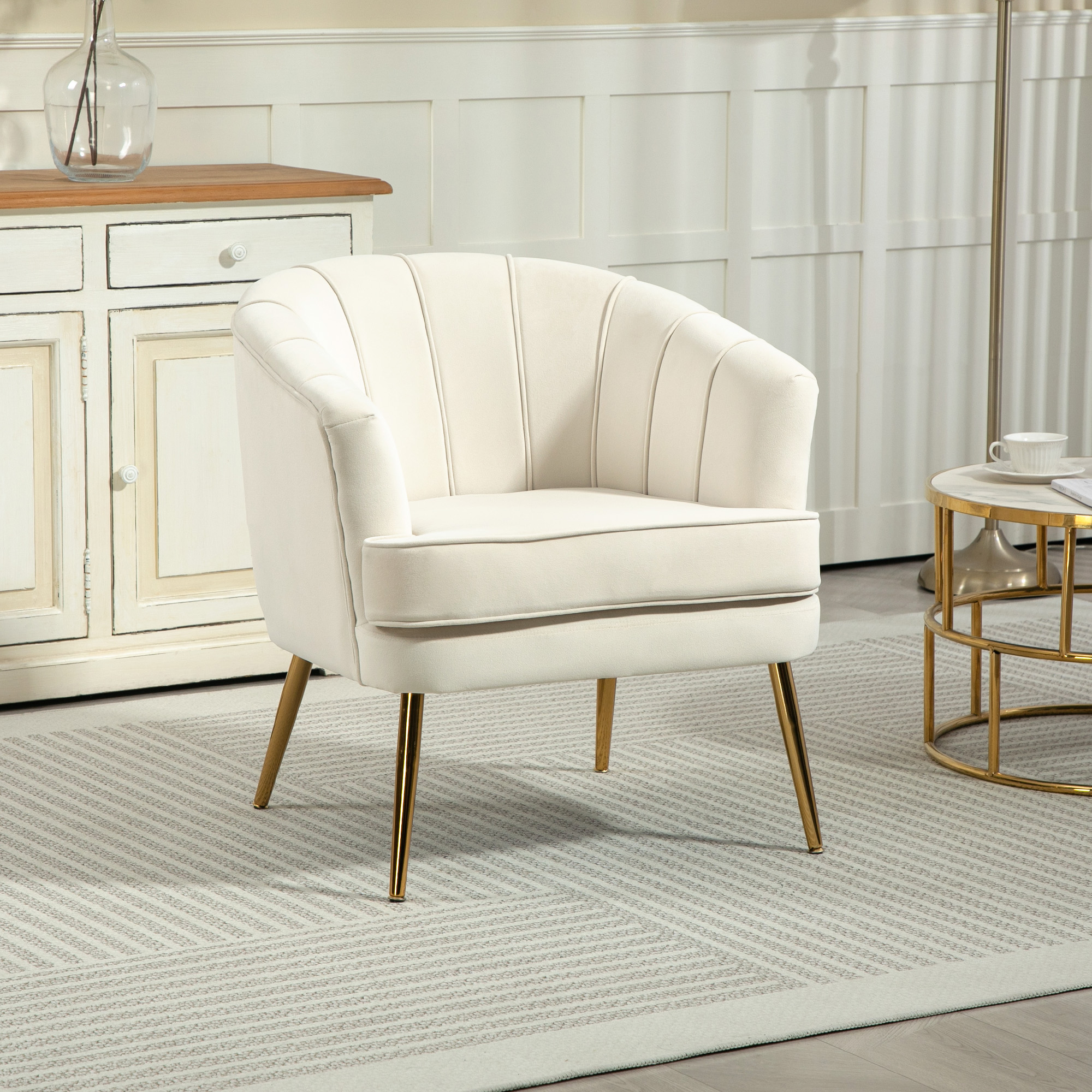 HOMCOM Club Armchair, Modern Accent Chair with Gold Metal Legs for Living Room, Bedroom, Home Office, Cream White Aosom Canada