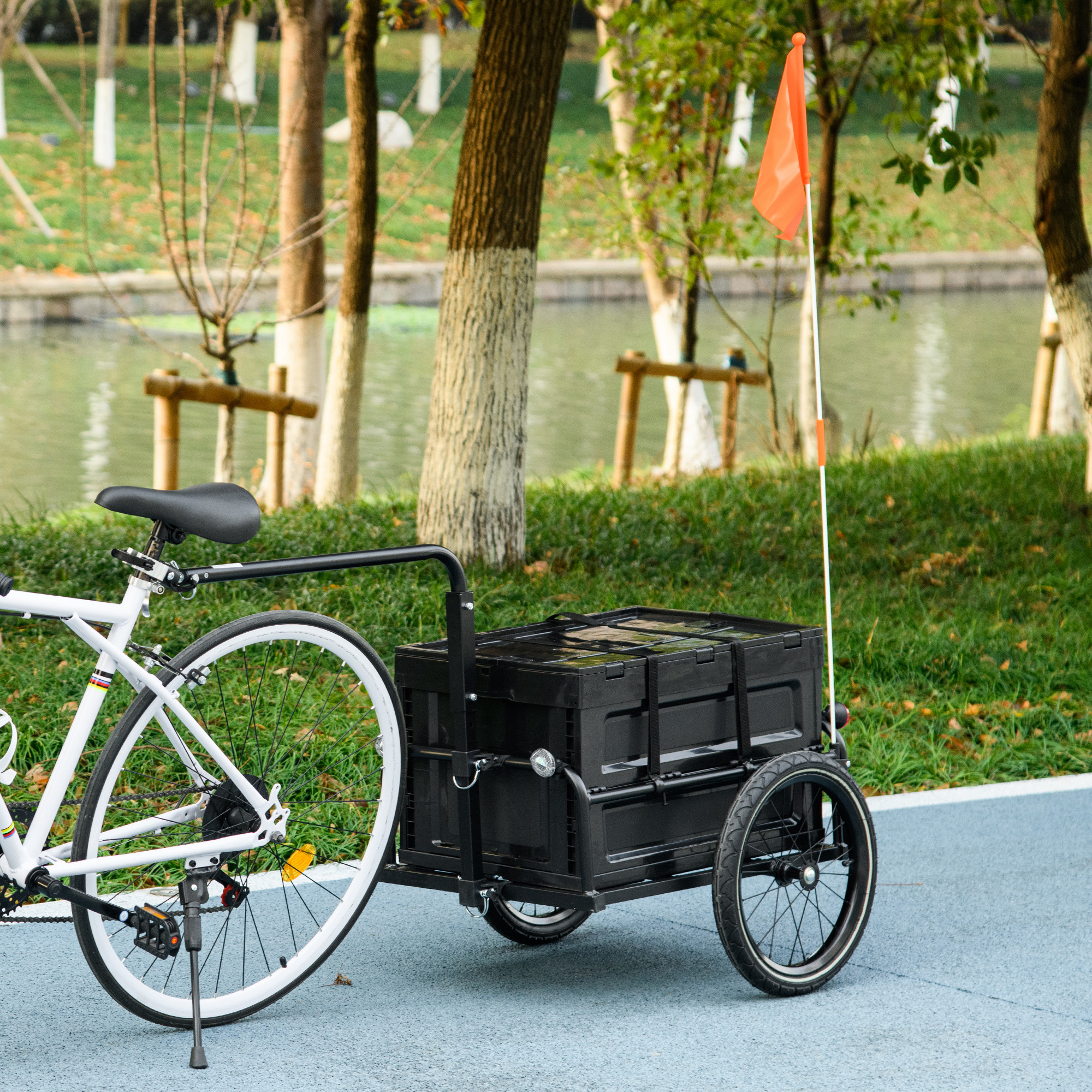 Aosom Steel Trailer for Bike, Bicycle Cargo Trailer with Foldable Storage Box and Safe Reflectors, Max Load 88LBS, Black Aosom Canada