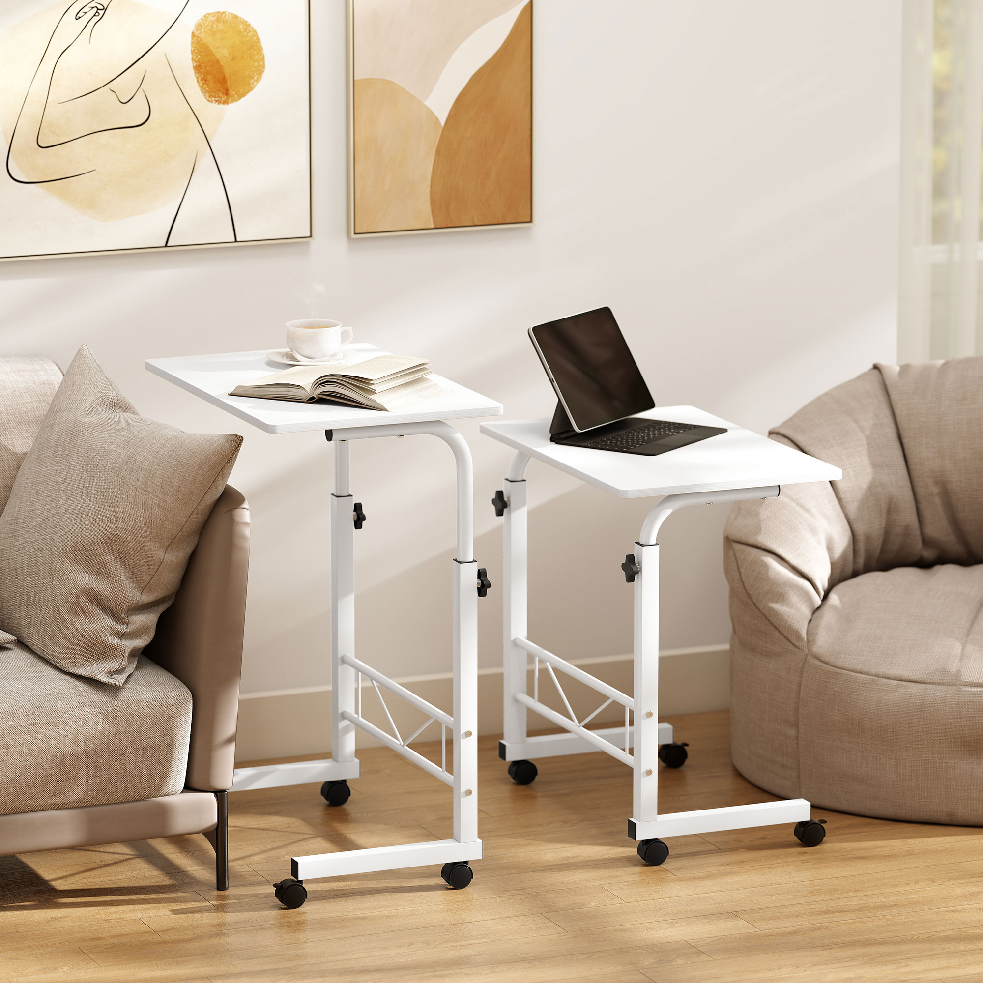 HOMCOM Mobile Standing Desk with Adjustable Height, 23.5 inch Stand Up Desk with Wheels, White Aosom Canada