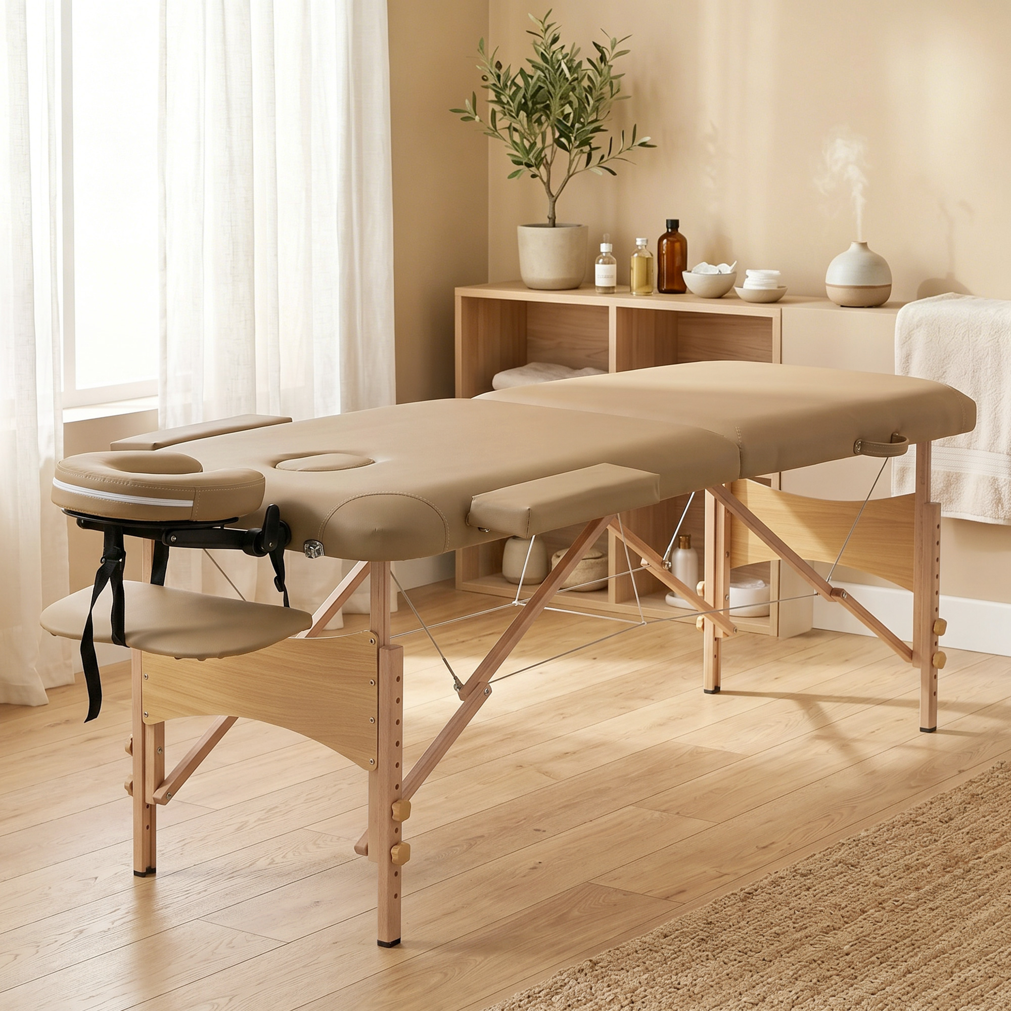 HOMCOM Height Adjustable Professional Salon Spa Facial Couch Bed, Portable Folding Massage Table, Light Brown Aosom Canada