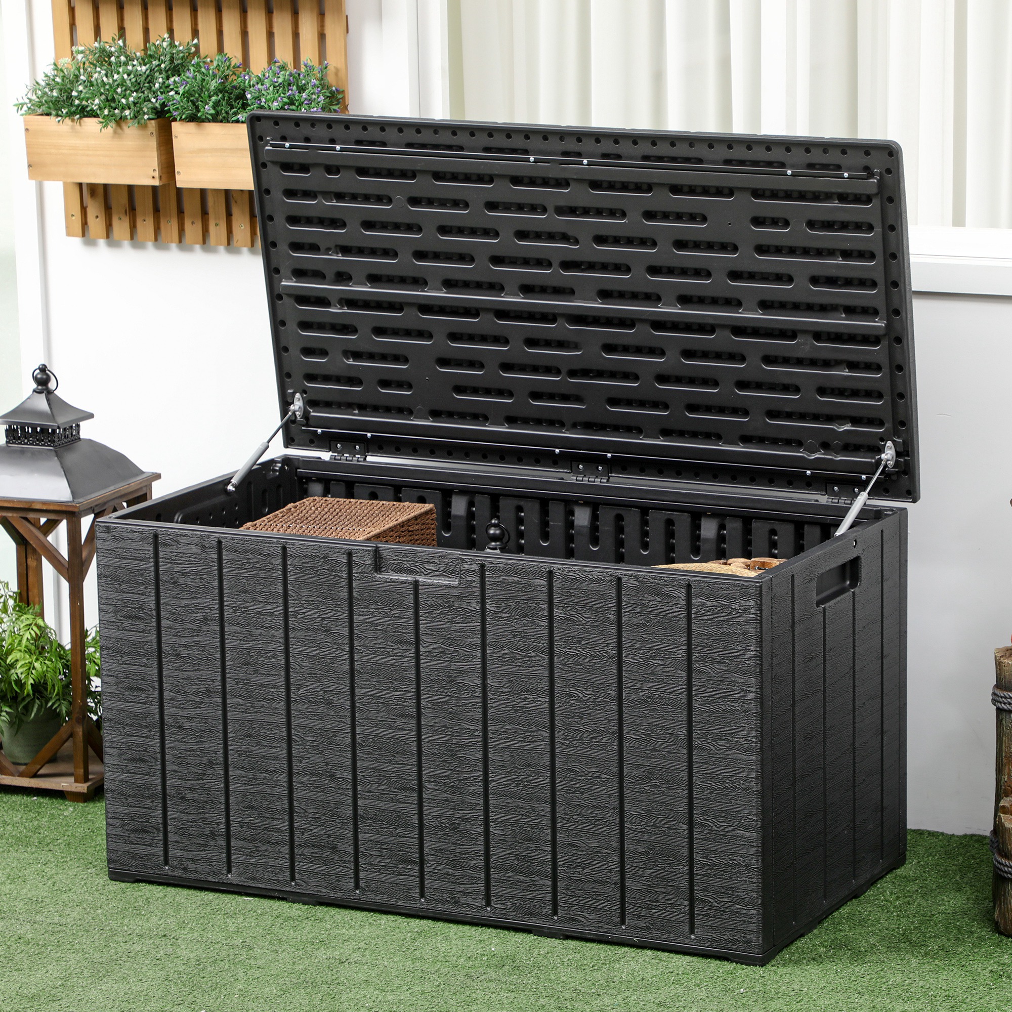 Outsunny 81 Gallon Garden Storage Box, Waterproof Double Wall Storage Container with Wheels and Handles, Black Aosom Canada