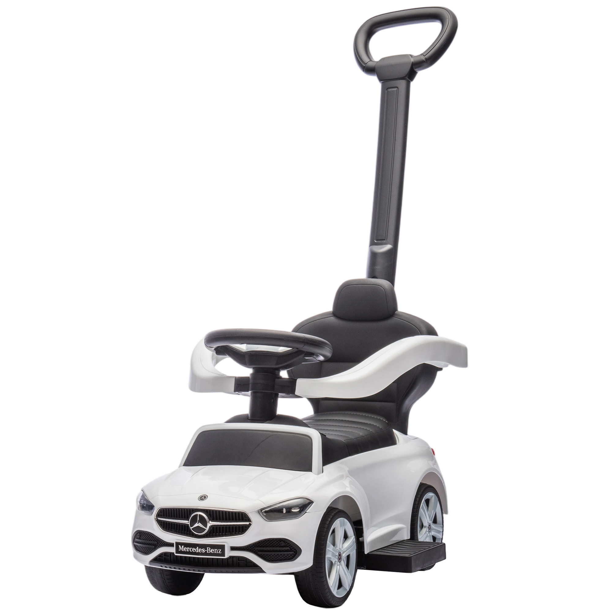 Qaba Mercedes-Benz C-Class Licensed Ride-On Push Car, Baby Stroller Walking Car with Parent Control Handle, Horn, White