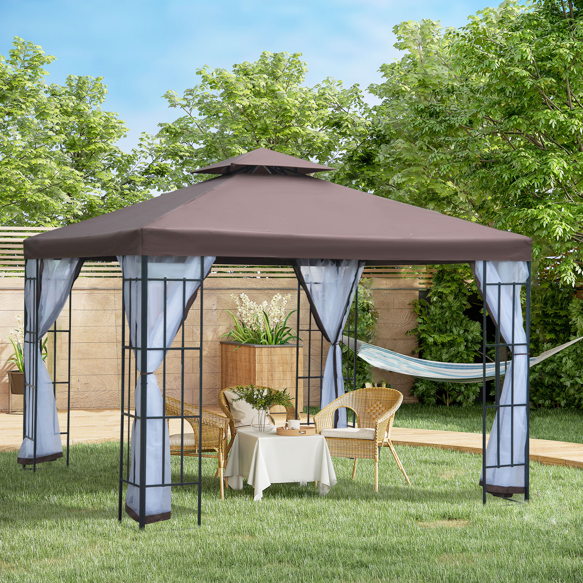 Outsunny 10'x10' Soft-top Gazebo Steel Canopy Party Tent Mosquito Netting Coffee Aosom Canada