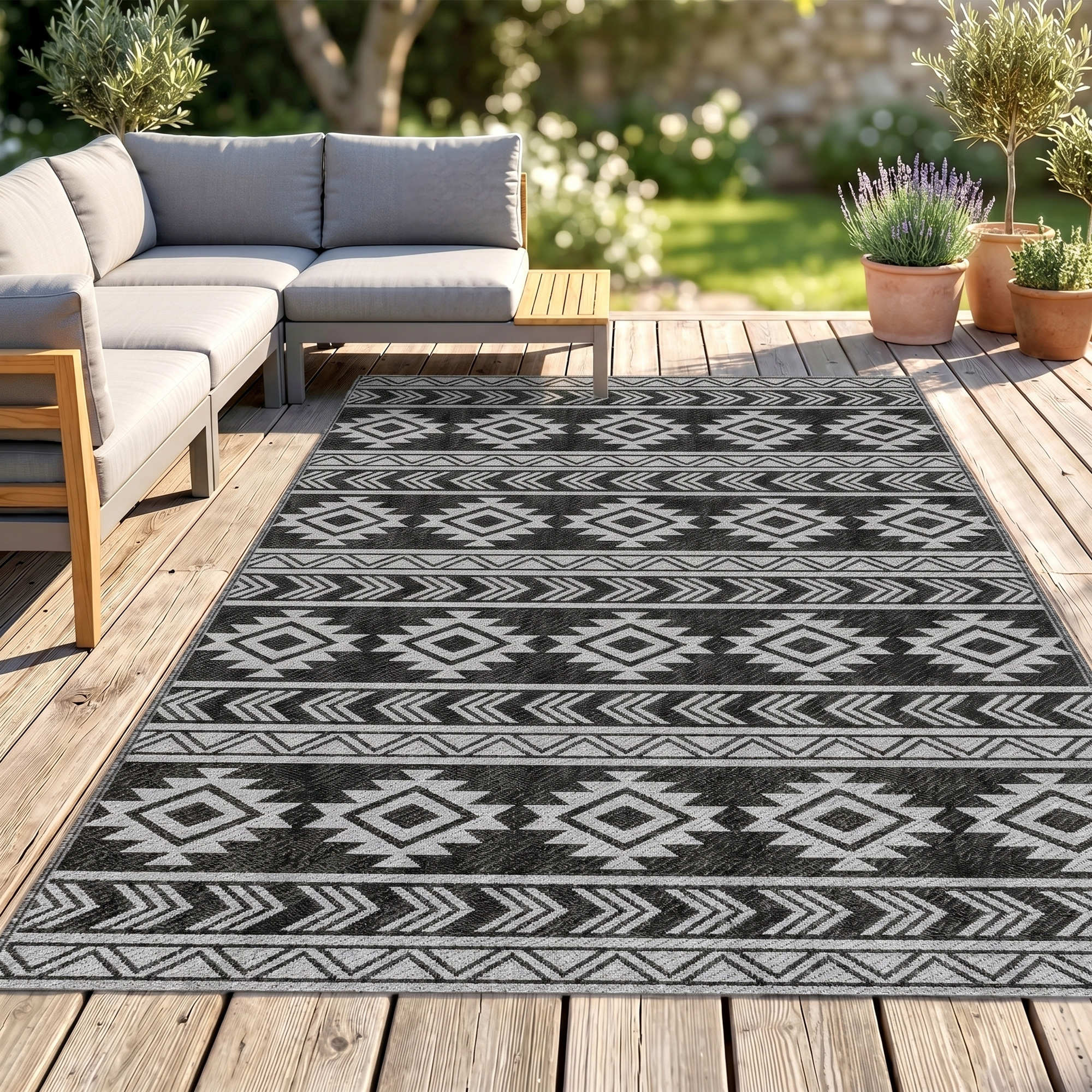 Outsunny Reversible Outdoor RV Rug, Patio Floor Mat, 6' x 9' Plastic Straw Rug for Backyard, Deck, Beach, Camping, Black & Grey Aosom Canada