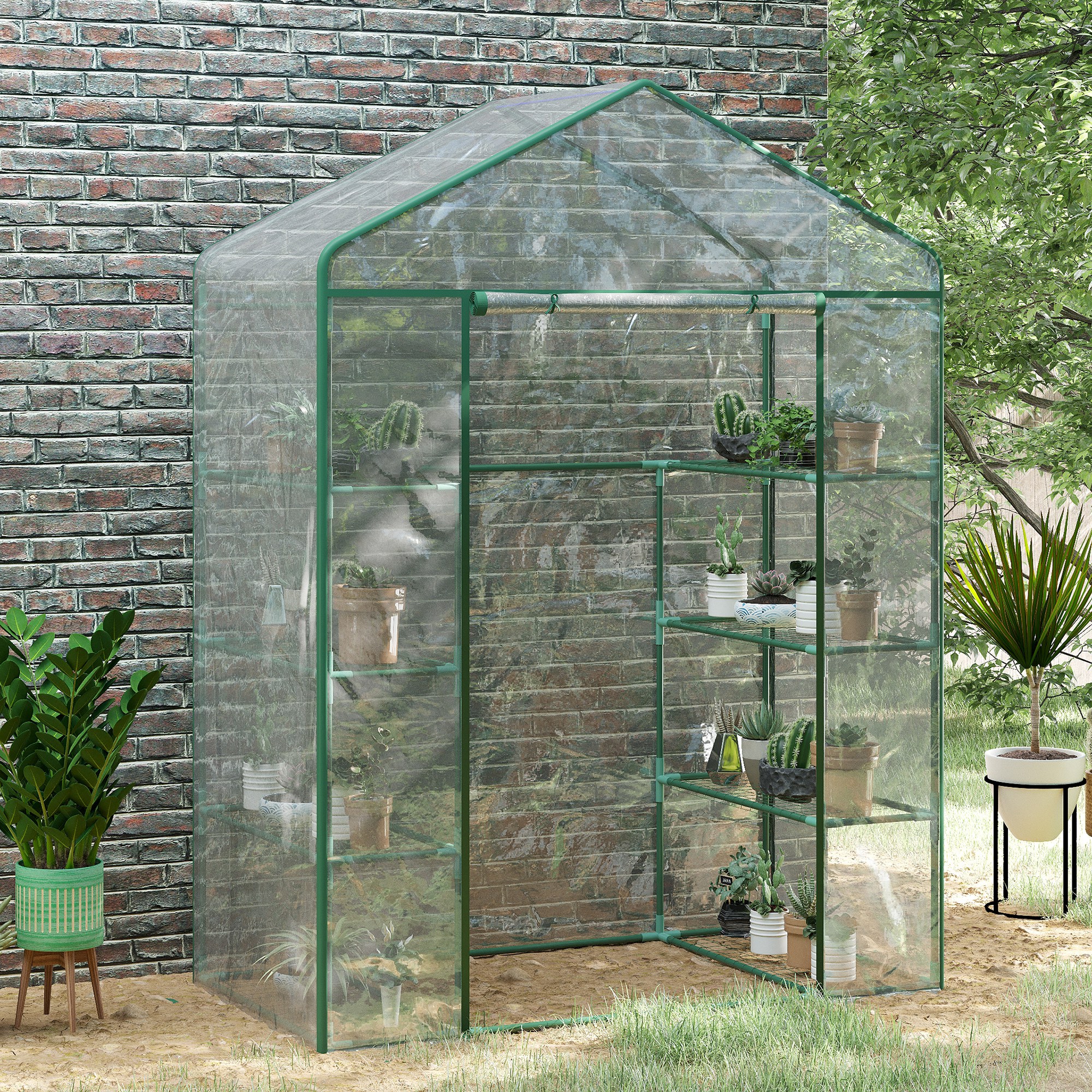 Outsunny Portable Walk-In Garden Plant Greenhouse 56" 4 Shelves Zipper Door Grow Vegetables Flowers Climate Transparent Aosom Canada