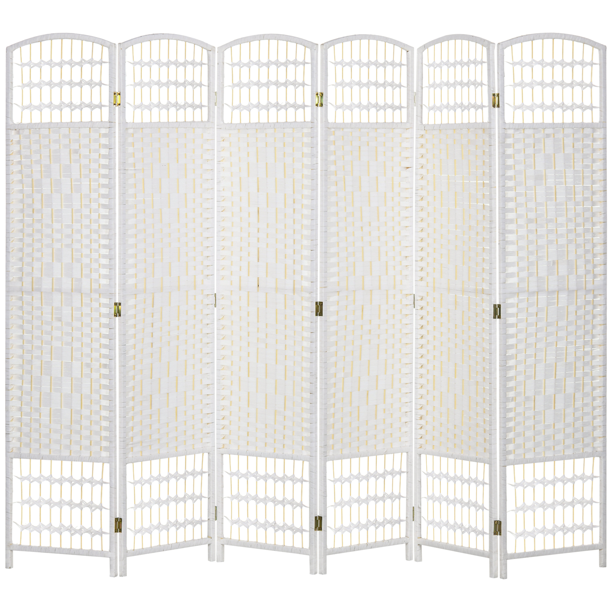 HOMCOM 6 Panel Folding Room Divider Portable Privacy Screen Wave Fiber Room Partition for Home Office White