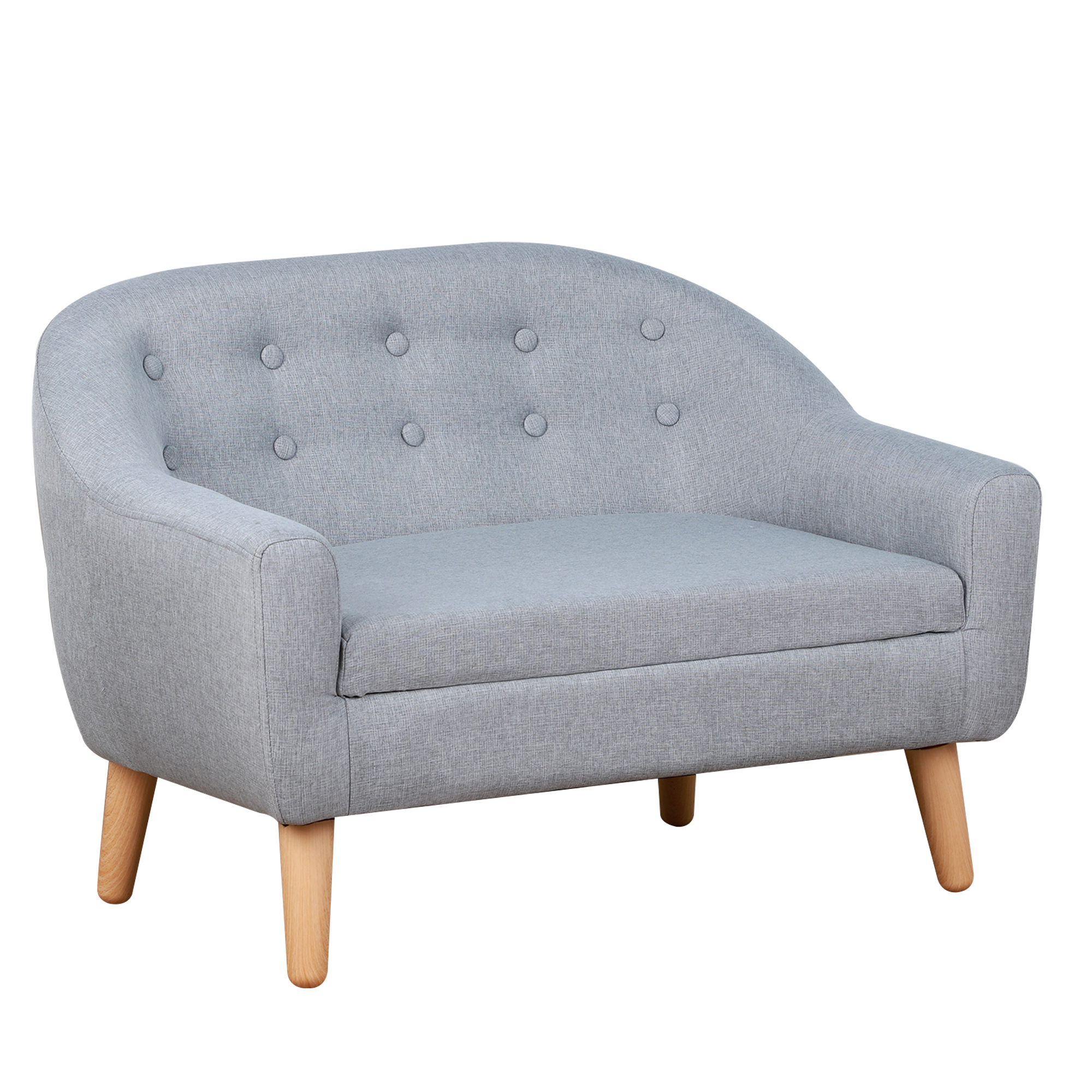 Qaba 2-Seat Kids Sofa, Toddler Sofa Couch, Linen-Like Fabric & Wood Frame Sofa Chair for Ages 3-7, 11" High Seat, Gray
