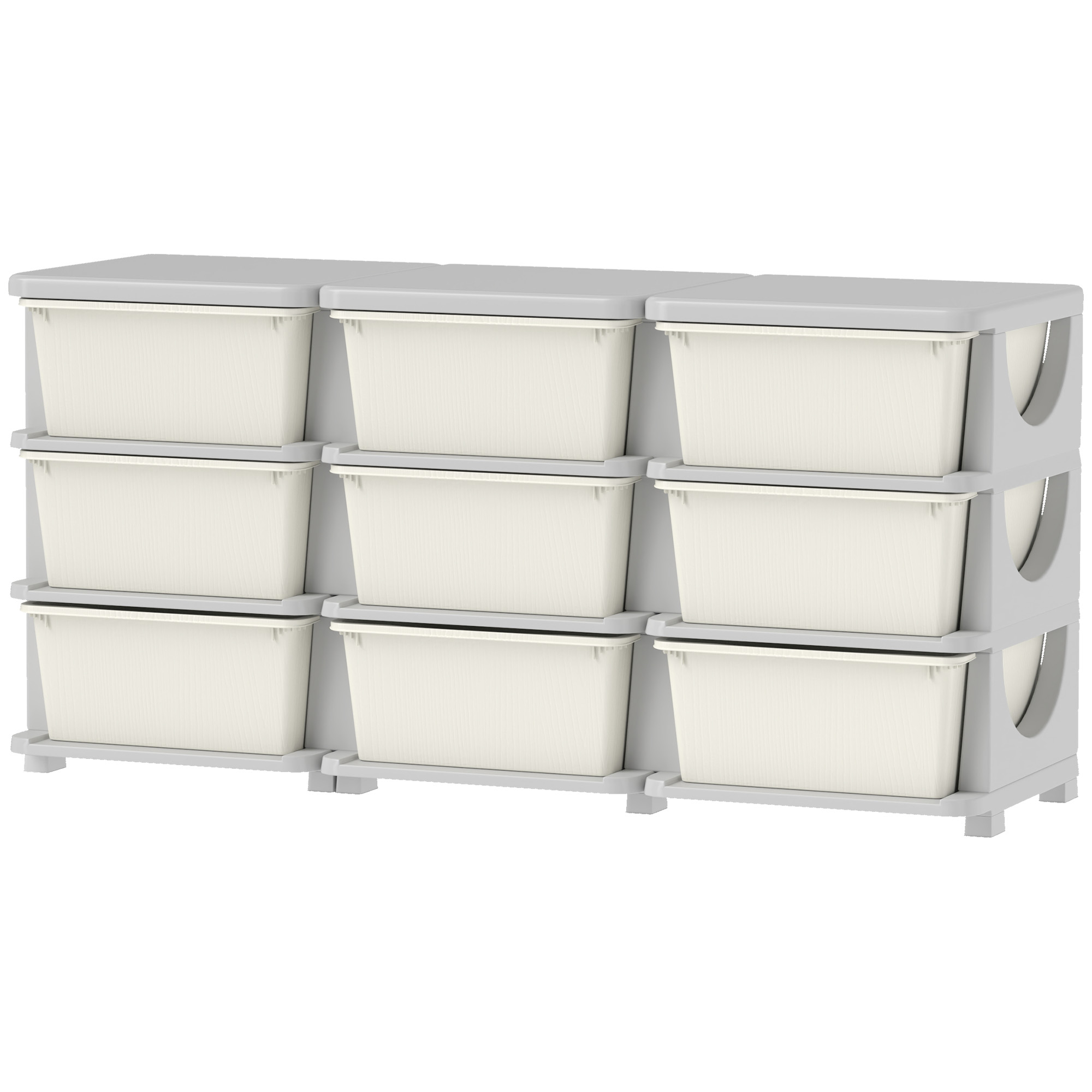 3 Tier Kids Storage Unit with 9 Drawers, Cream White